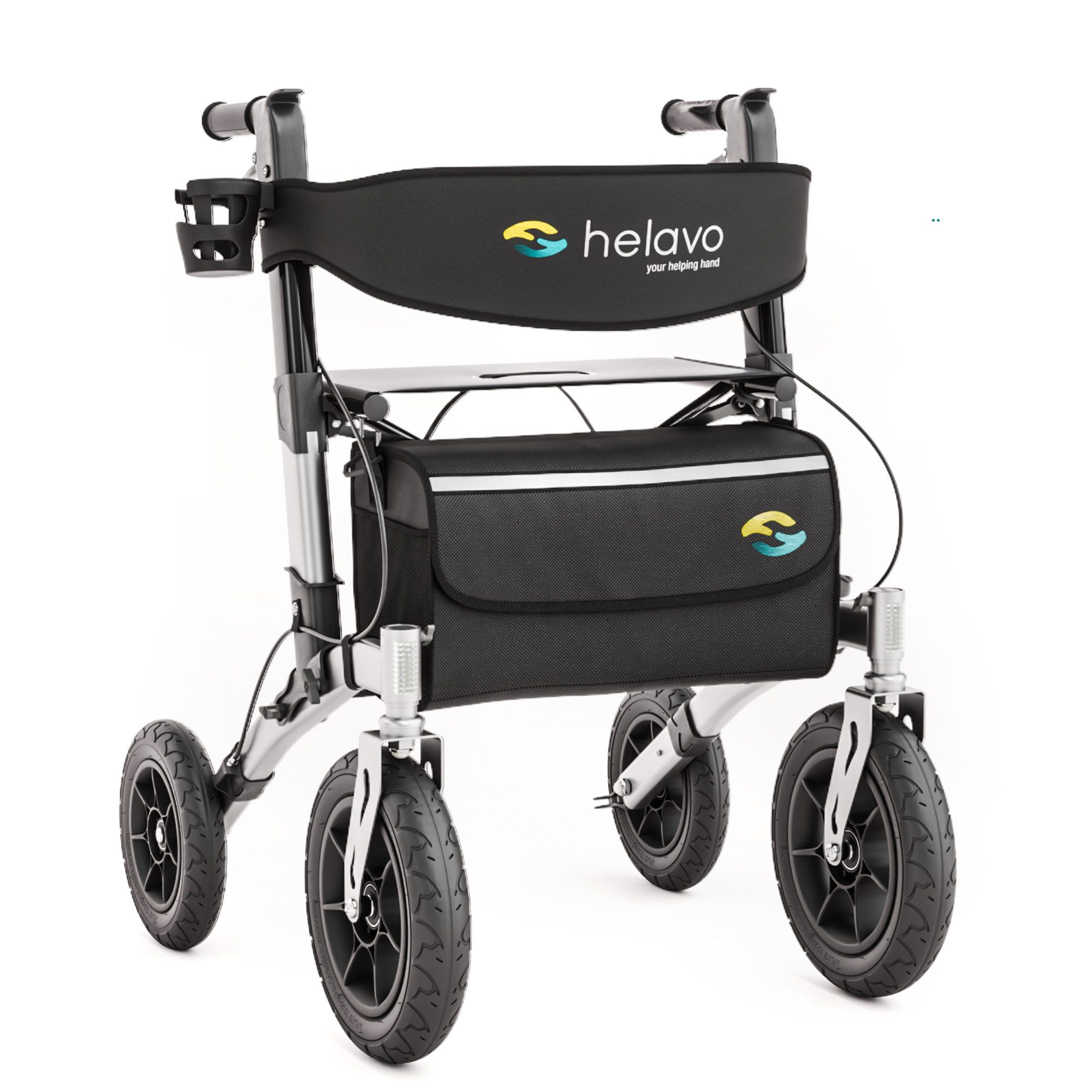 Helavo Rollator H1140, Outdoor-Rollator mit großen Reifen, Sitz & Rückenlehne bis 136kg