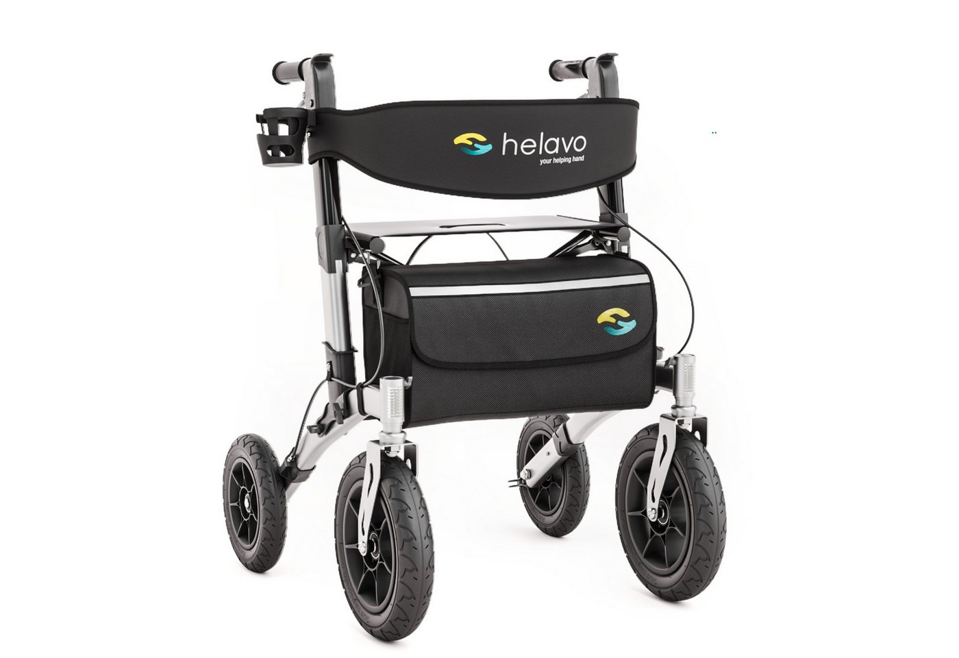 Helavo Rollator H1140, Outdoor-Rollator mit großen Reifen, Sitz & Rückenlehne bis 136kg