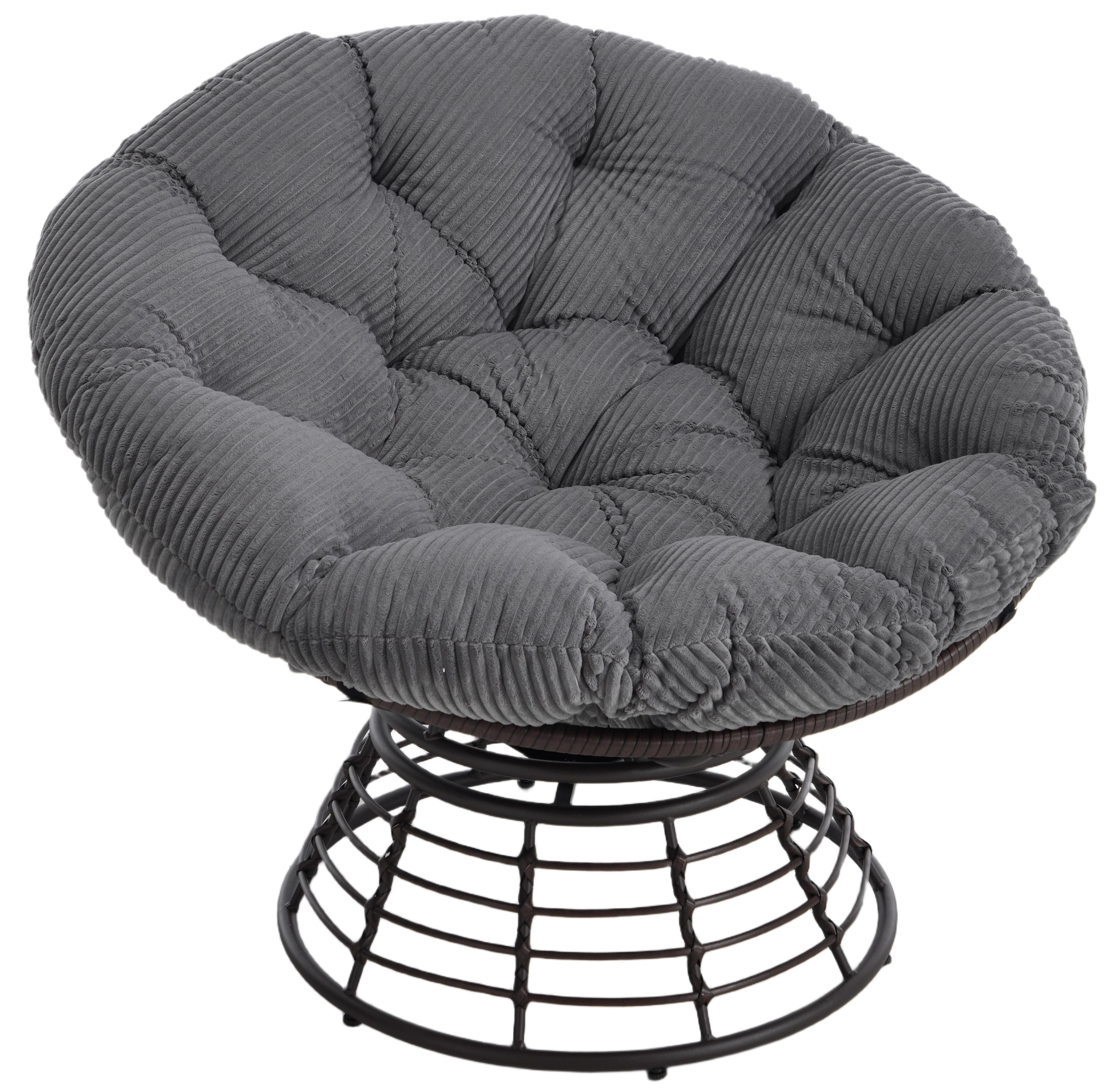 LVHOM Relaxsessel Papasansessel Rattanstuhl mit Kissen, 360° drehbar, Durchmesser 92 cm (Komfortables Sitzerlebnis, 10cm rundes Sitzkissen, ergonomisches Design, rutschfeste Füße, rostfreier Stahlrahmen, Belastbarkeit 130kg), geeignet für Wohnzimmer, Schlafzimmer, Arbeitszimmer, Balkon, Garten