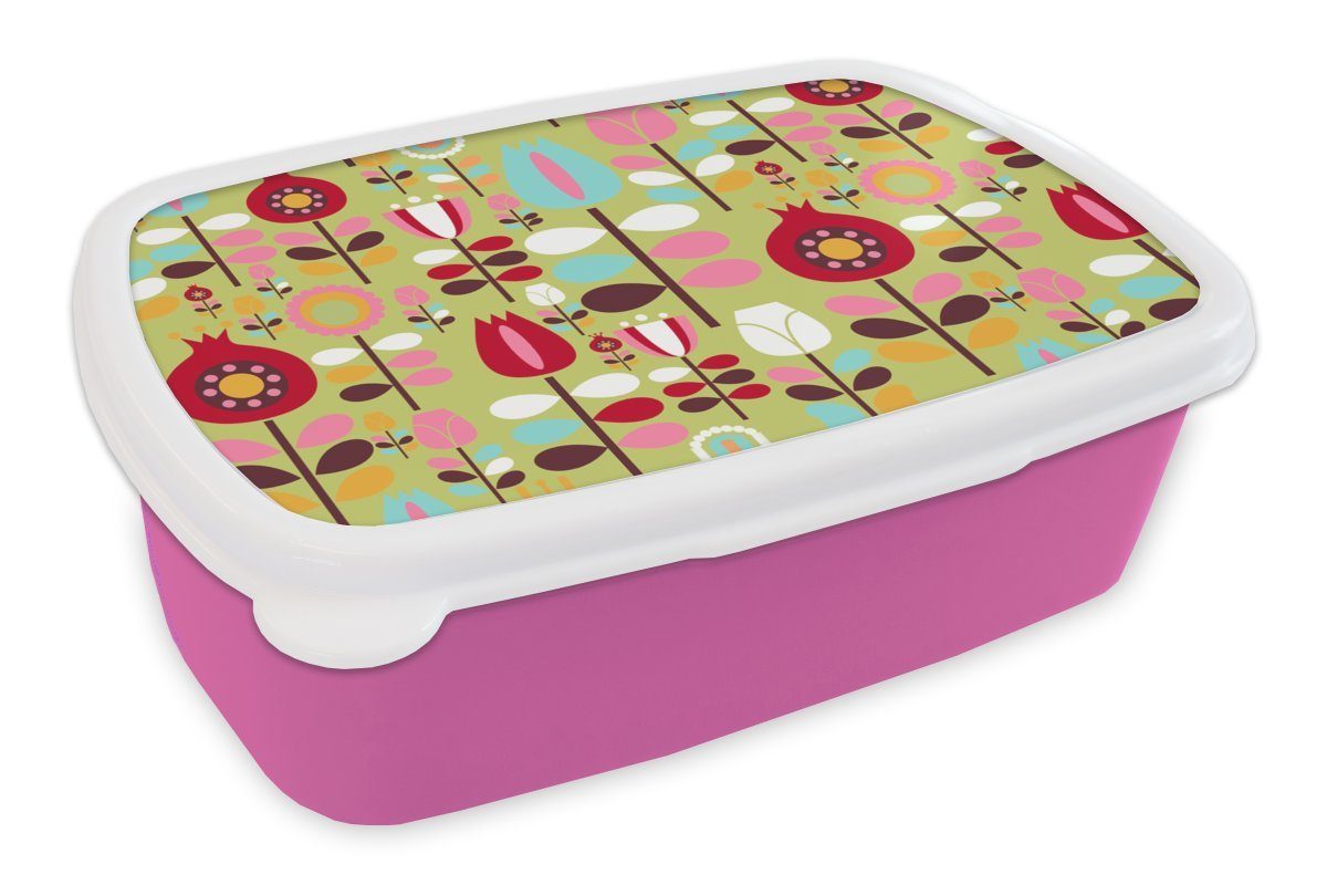 MuchoWow Lunchbox Muster - Blumen - Farben, Kunststoff, (2-tlg), Brotbox für Erwachsene, Brotdose Kinder, Snackbox, Mädchen, Kunststoff rosa