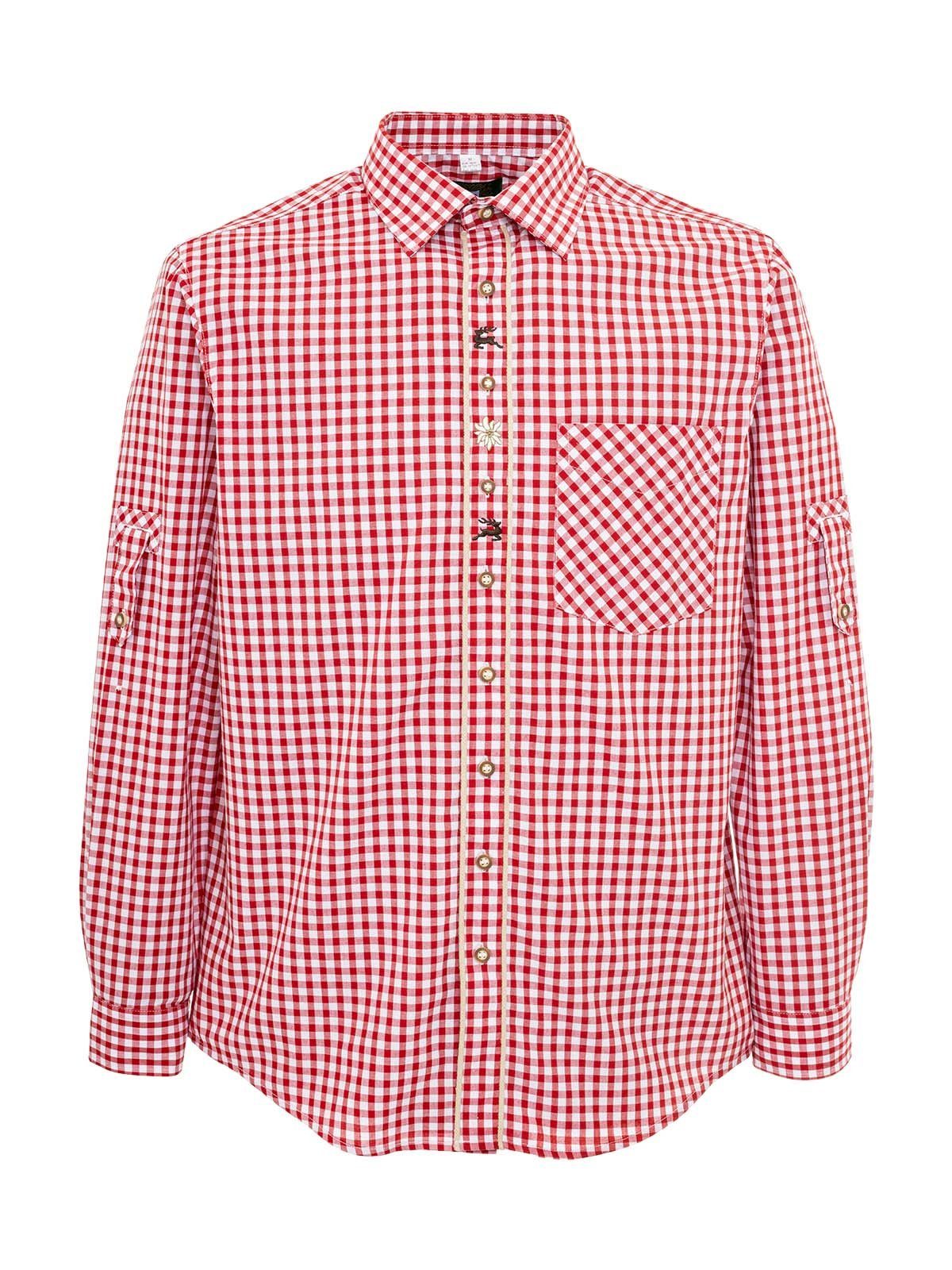 OS-Trachten Trachtenhemd AMMERGAU Langarmhemd Fit) rot Karo (Regular