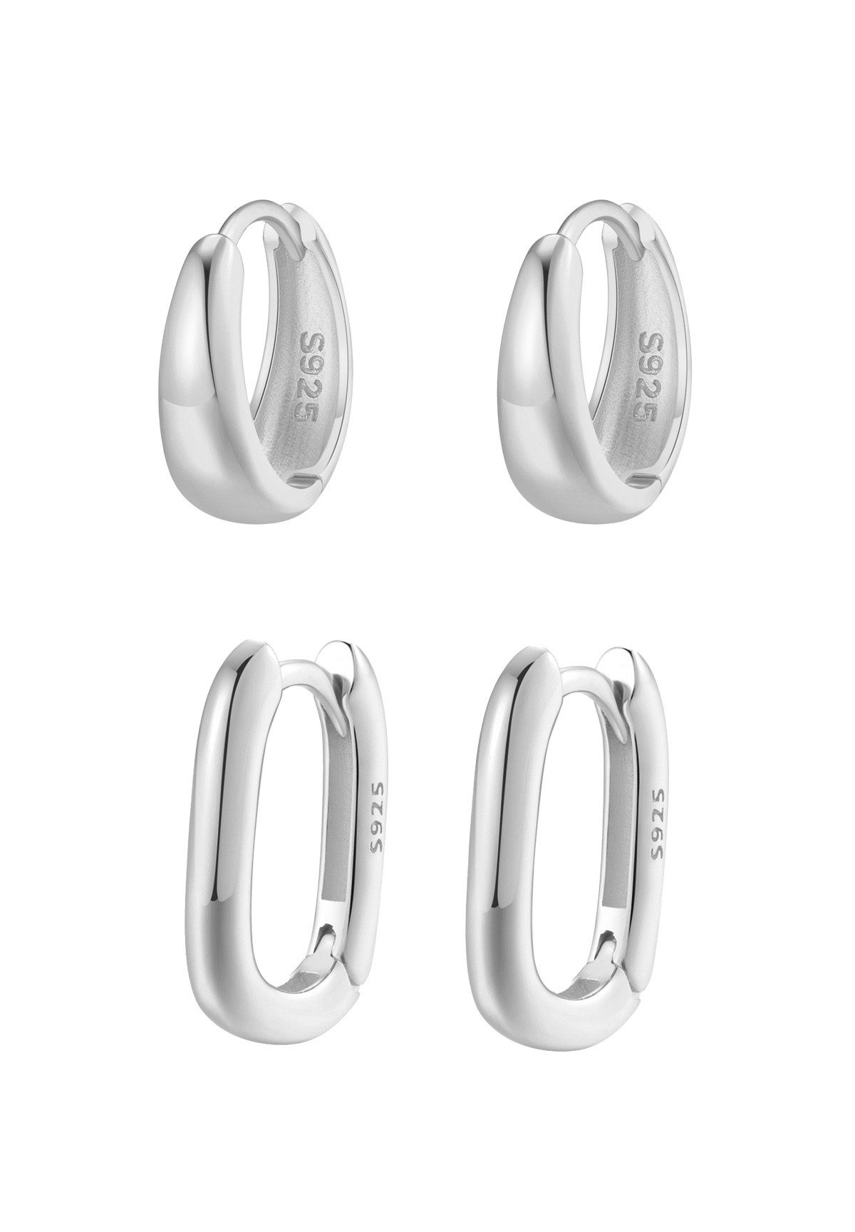 Creolen-Set Layer Kuppel und Oval, Ohrringe Silber 925 Damen
