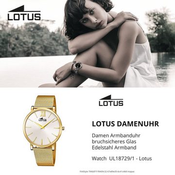 Lotus Quarzuhr Lotus Damen Armbanduhr Smart Casual, Damenuhr rund, mittel (ca. 38mm) Edelstahlarmband gold