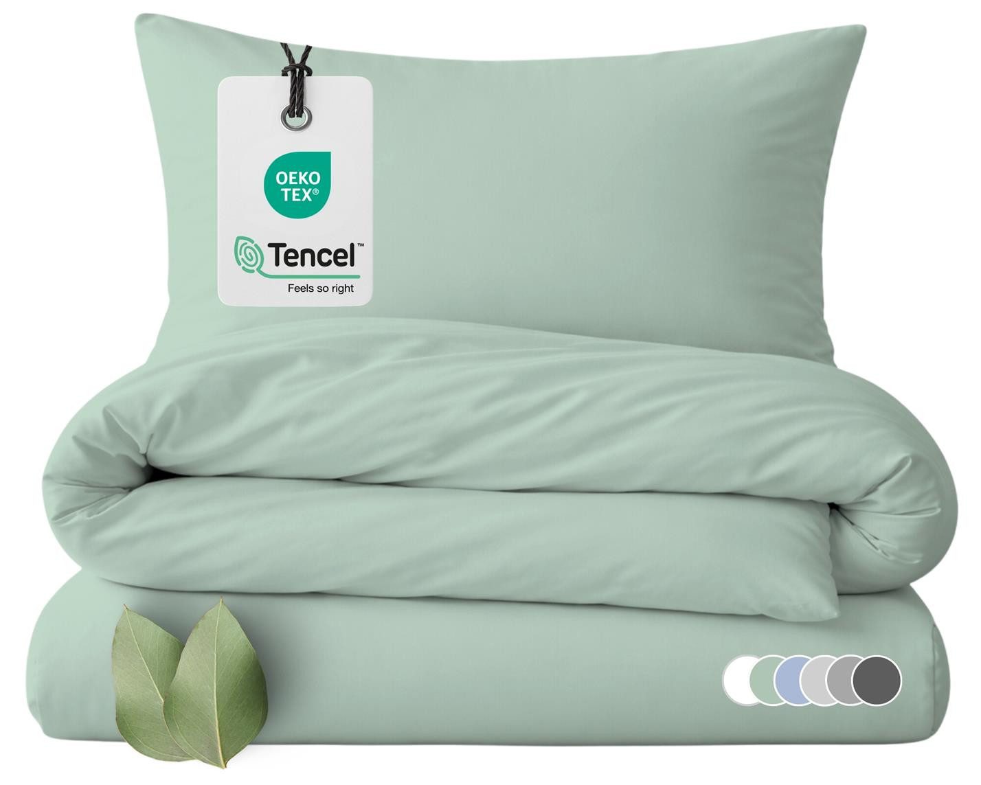 Carpe Sonno Bettwäsche TENCEL™ Lyocell kühlende Bettwäsche 135 x 200 155 x 220 uni einfarbig, Lyocell, 2 teilig, OEKO-TEX Bettbezug seidenähnlich, natürlicher Rohstoff, Grün 135x200