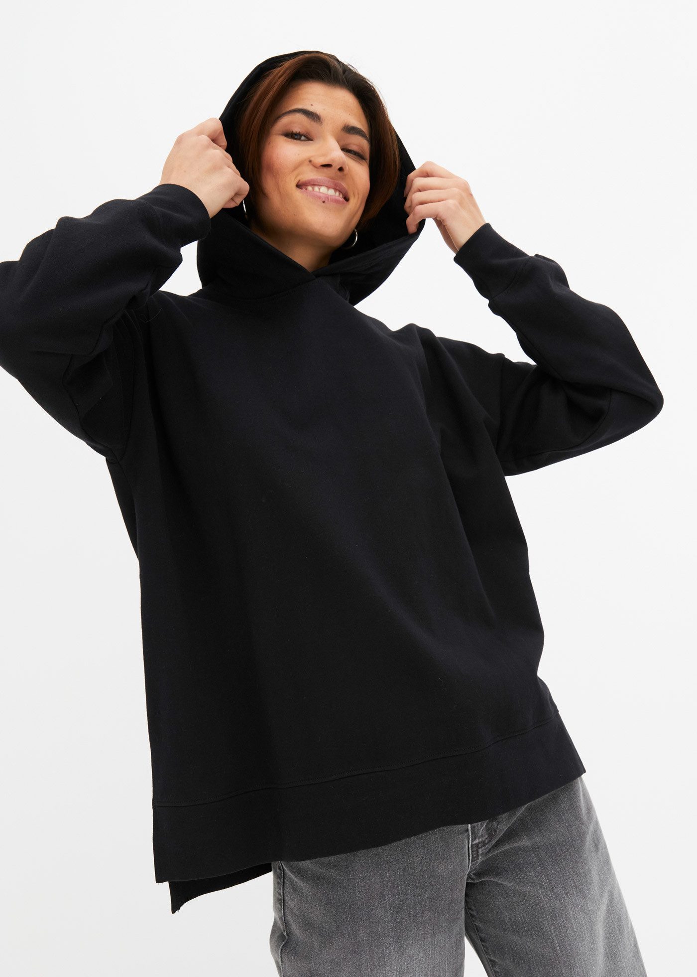 bonprix Hoodie Oversize-Passform, aus Baumwolle, mit seitlichen Schlitzen