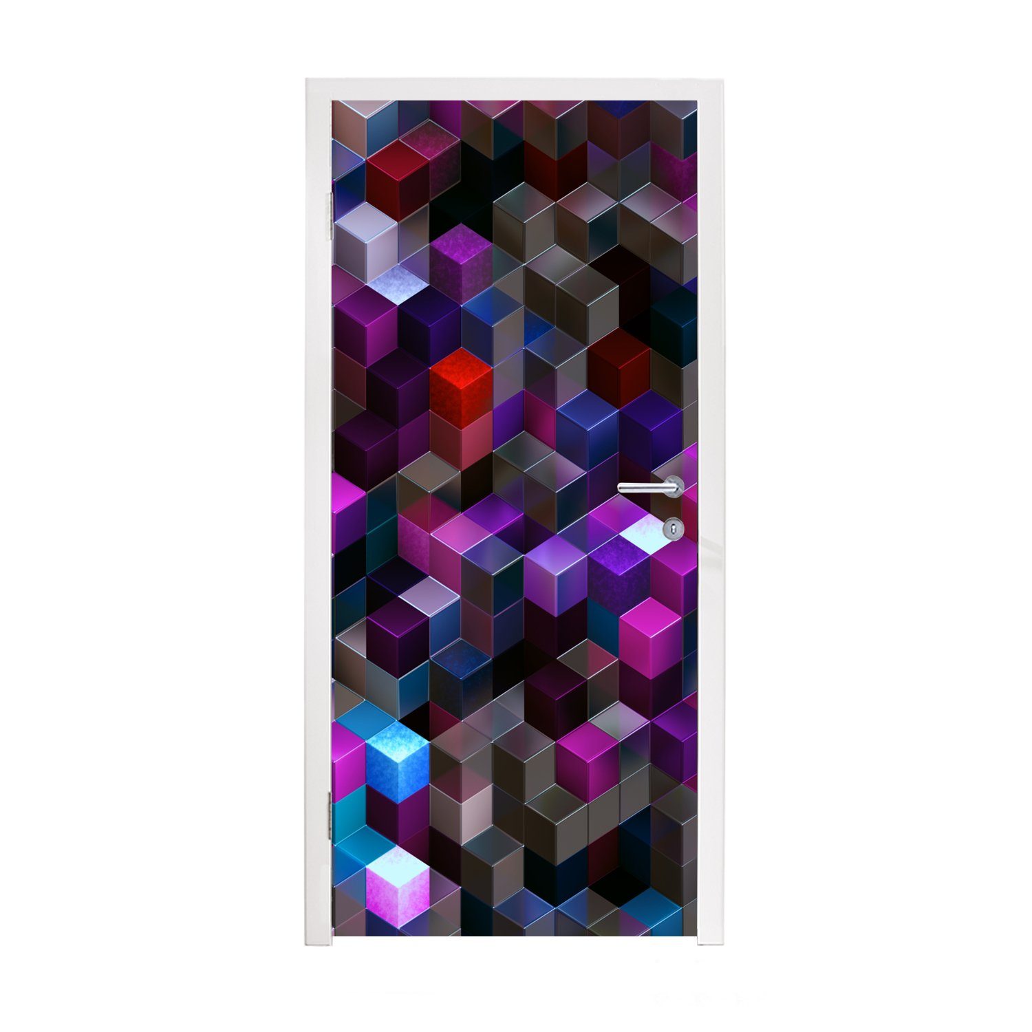 MuchoWow Türtapete Violette Geometrie von Würfeln, Matt, bedruckt, (1 St), Fototapete für Tür, Türaufkleber, 75x205 cm