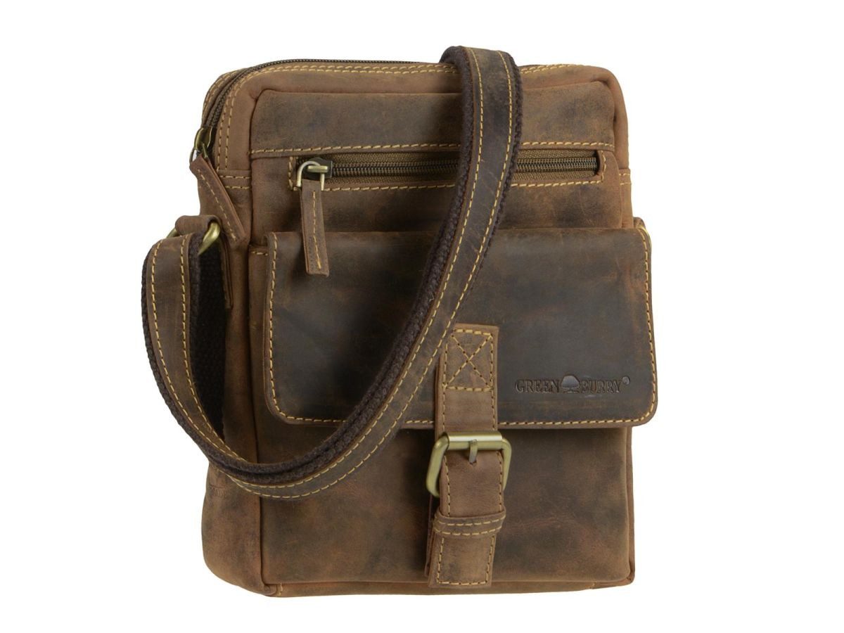 Greenburry Umhängetasche "Vintage" Leder, used Look, Schultertasche, Herrentasche, 19x24cm