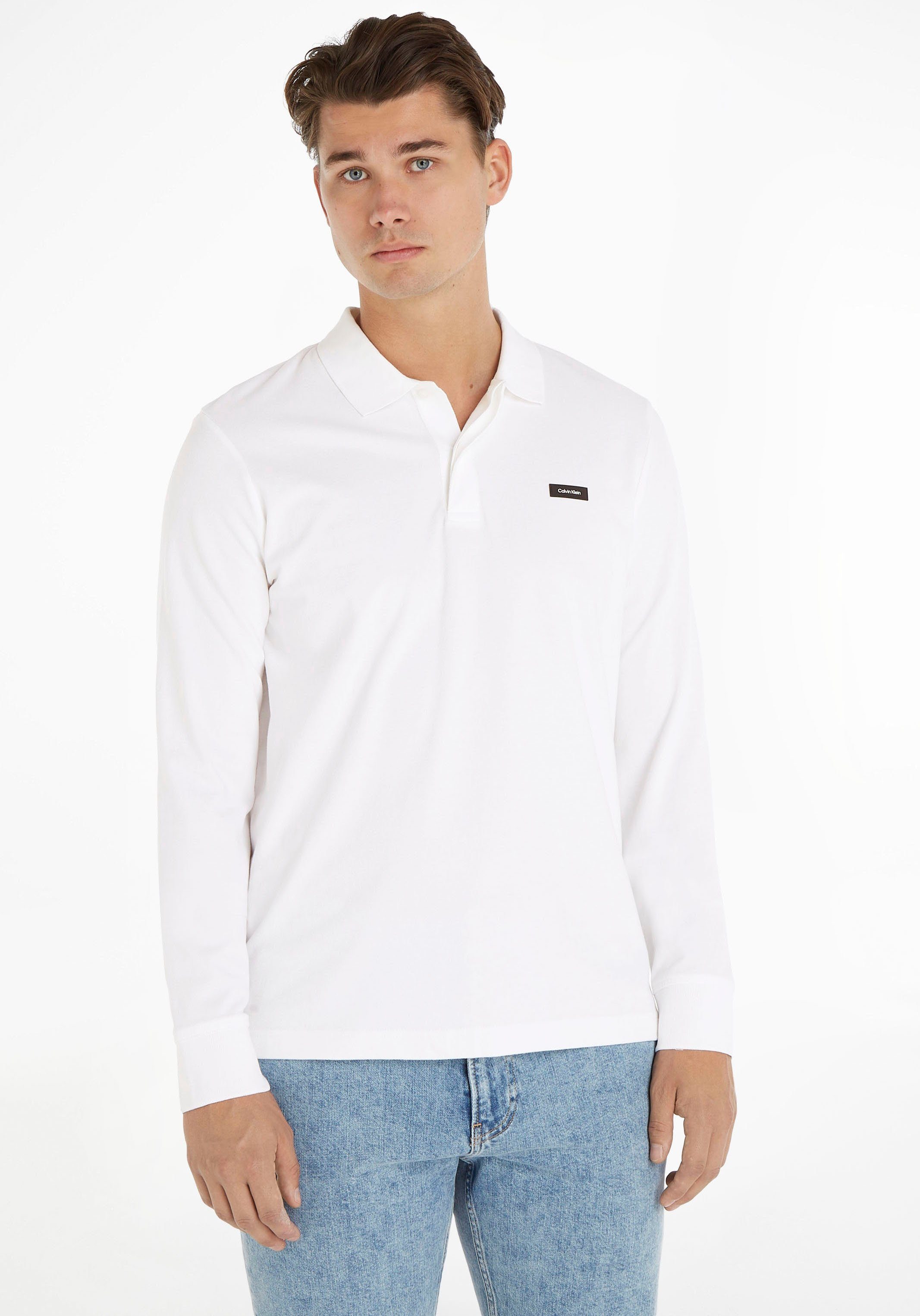 Calvin Klein Poloshirt STRETCH PIQUE POLO LS Bright Polokragen knopflosem mit White