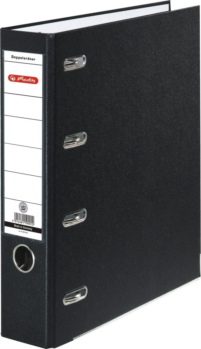 Herlitz Aktenordner Doppelordner A4 maX.file protect für 2xA5 quer 70mm Rücken PP schwarz.