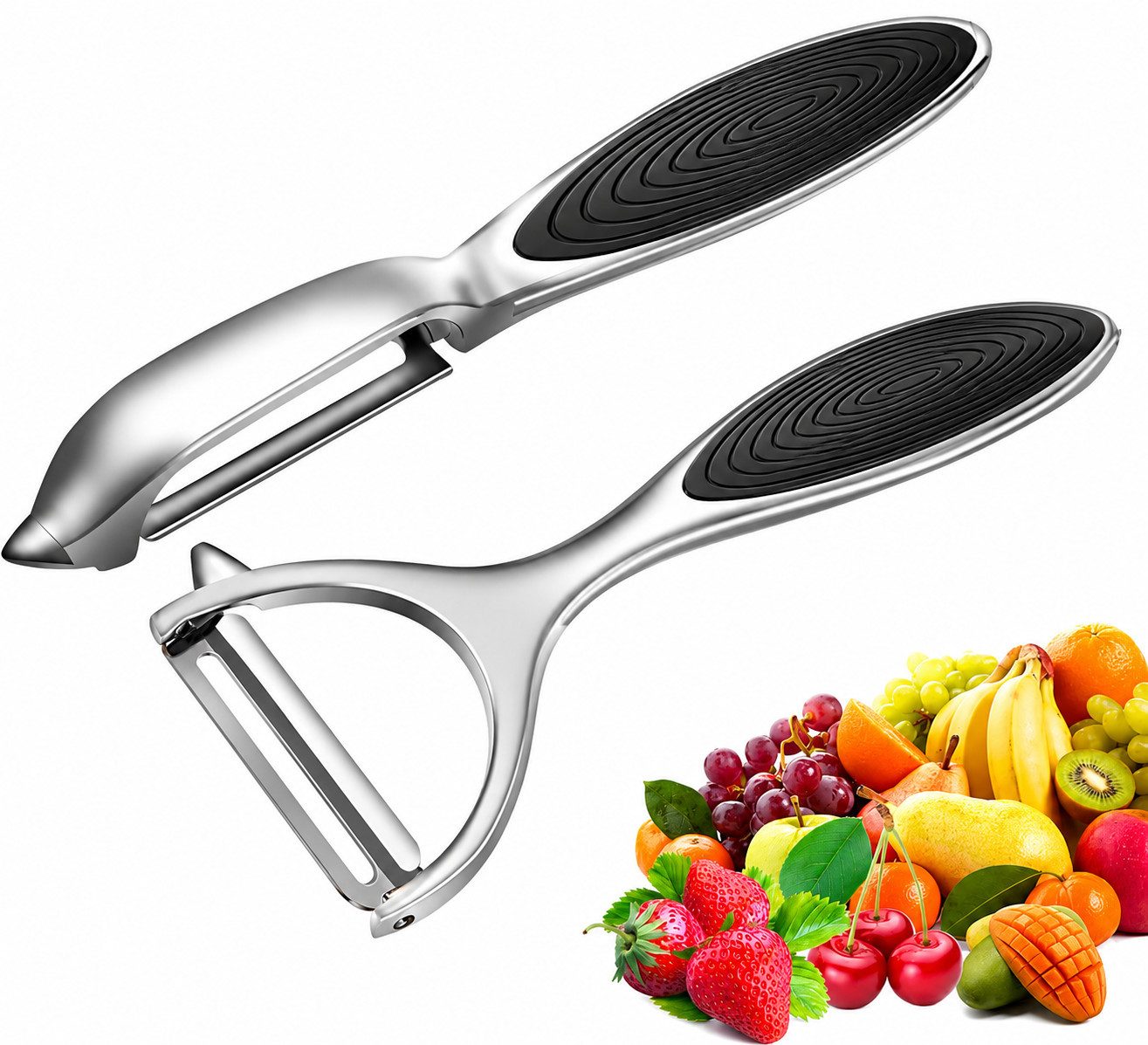 ibettertec Sparschäler Sparschäler 2er Set, Edelstahl Y- & I-Form für Obst & Gemüse, (Sparschäler 2er Set Edelstahl Y- & I-Form Gemüseschäler für Obst Gemüse Kartoffeln)