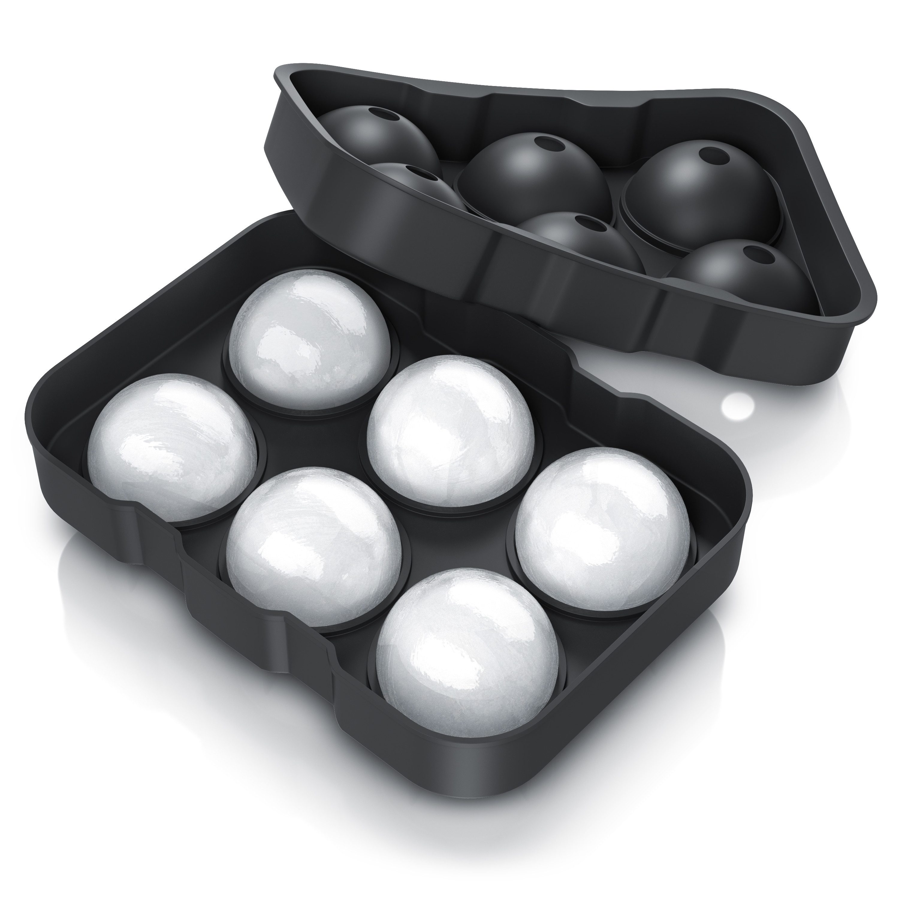 Eiswürfelform 6x46ml Kugelform sechsfach mit Trichter & Deckel, extra große Öffnung