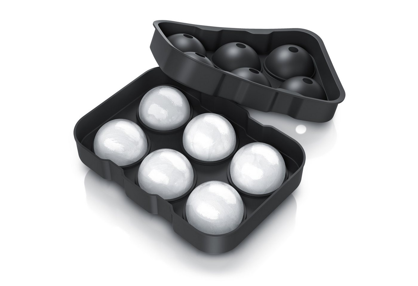 Arendo Eiswürfelform 6x46ml Kugelform sechsfach mit Trichter & Deckel, extra große Öffnung, (1-tlg), Silikon zum leichten Herauslösen, spülmaschinengeeignet, BPA-frei