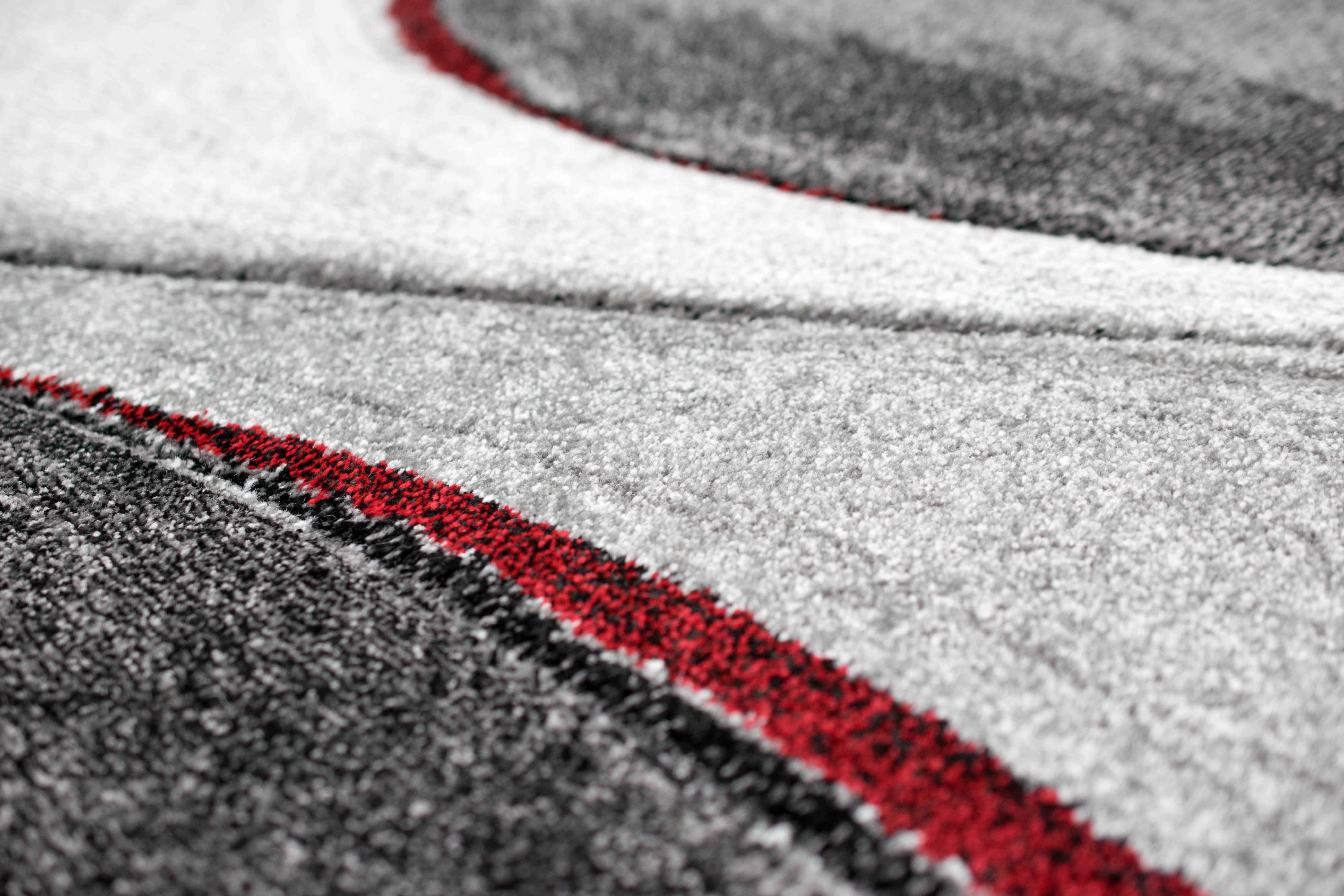 Carpetia Teppich Teppich modern Wohnzimmerteppich abstrakt in grau rot, rechteckig, Höhe: 13 mm – Bild 4 von 5