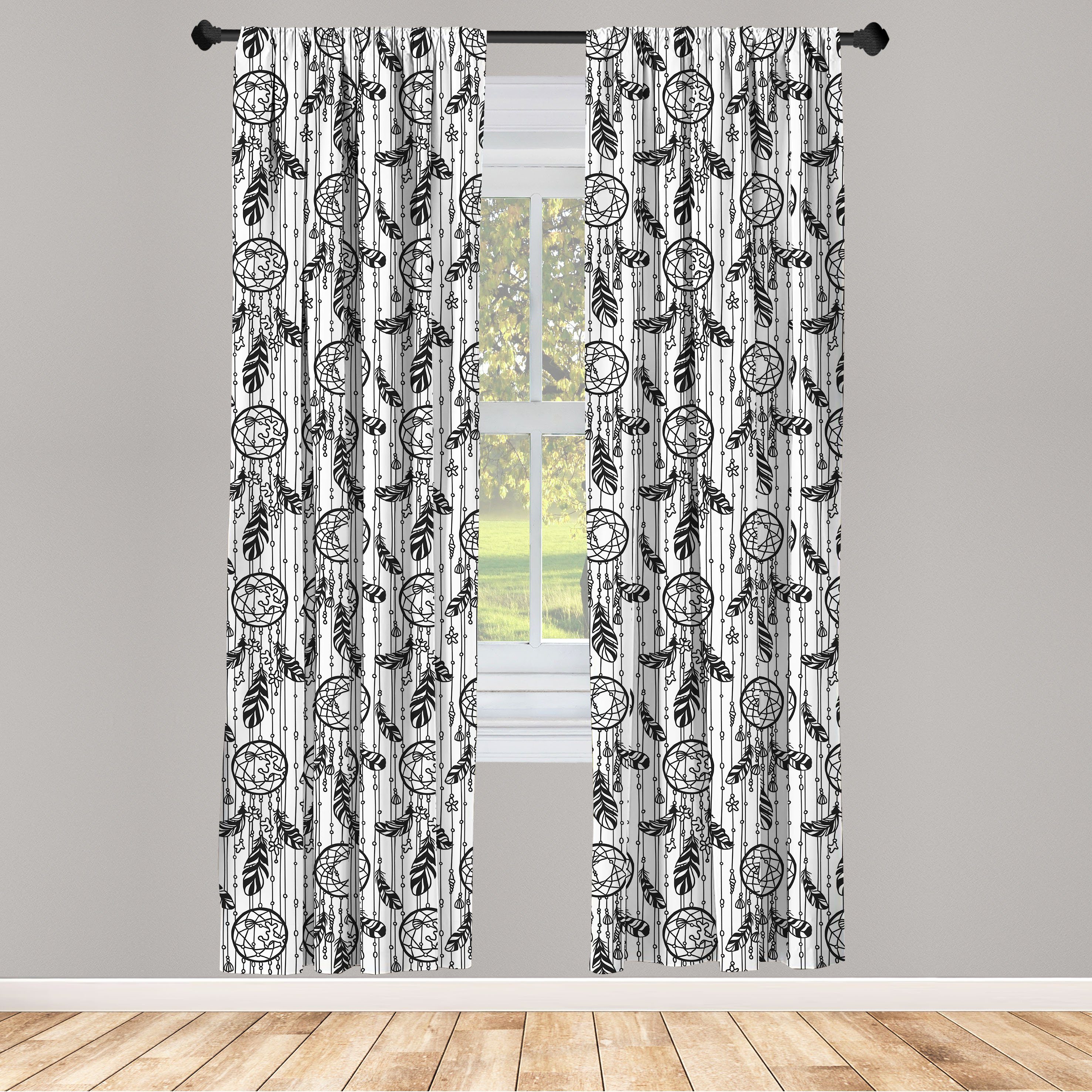 Gardine Vorhang für Wohnzimmer Schlafzimmer Bohemien gezeichnet Microfaser, Abakuhaus, Traumfängern Dekor, Hand