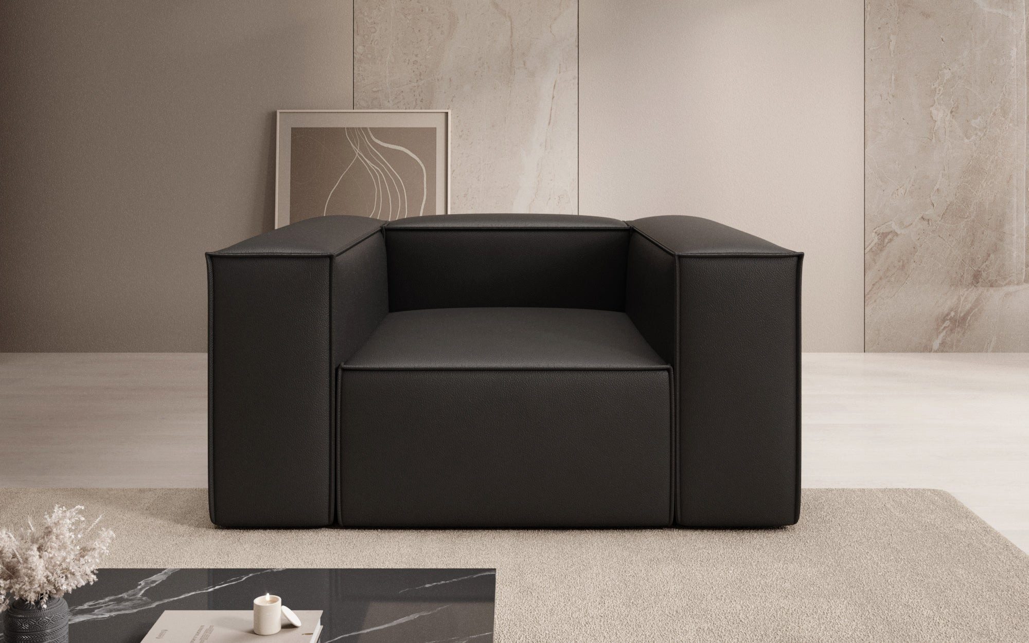 Luxusbetten24 Sessel Designer Sofa-Sessel Lesley, mit Bezug aus Echtleder