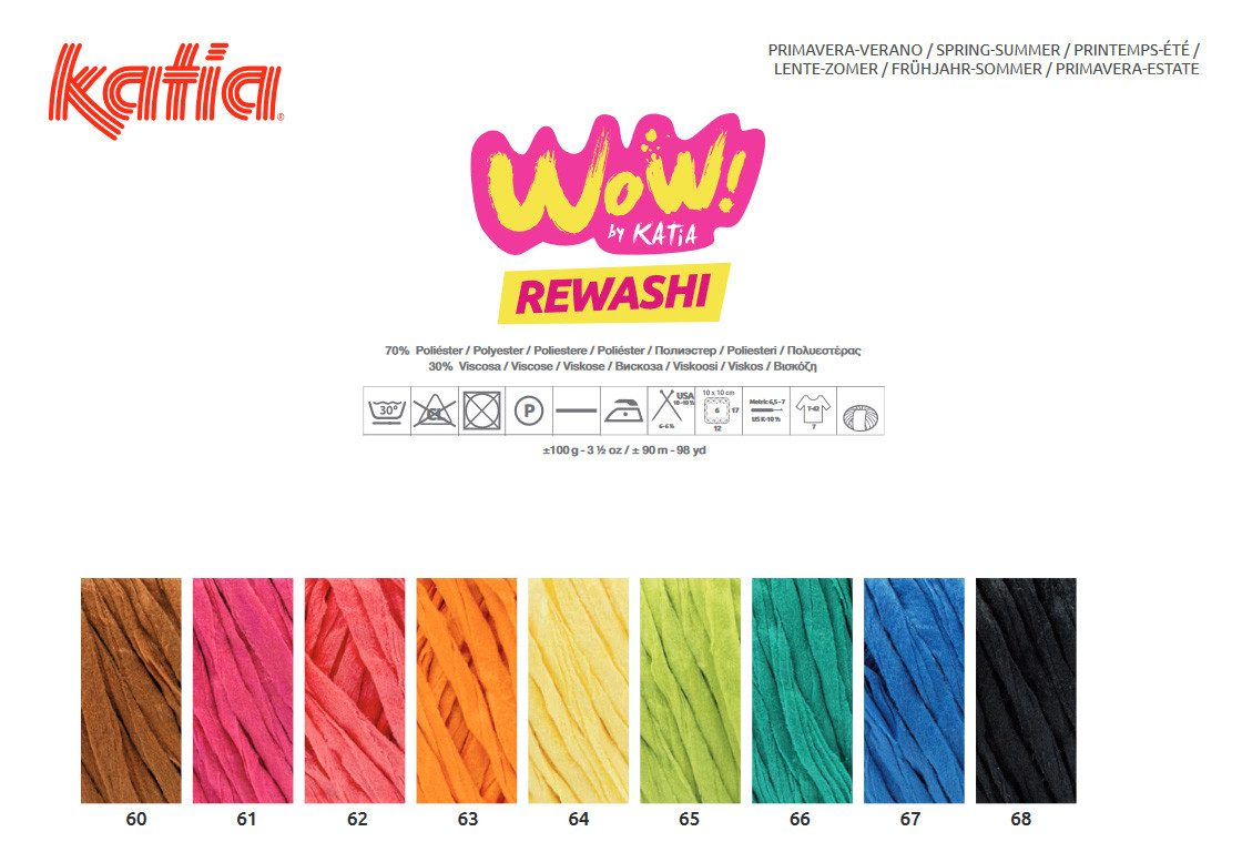 Katia Wow Rewashi Bändchengarn Häkelwolle, 90,00 m (Wolle für Tasche häkeln, für Körbe, Strickgarn, Strickwolle, Nadelstärke 6-6,5mm), 70% Polyester, 30% Viskose