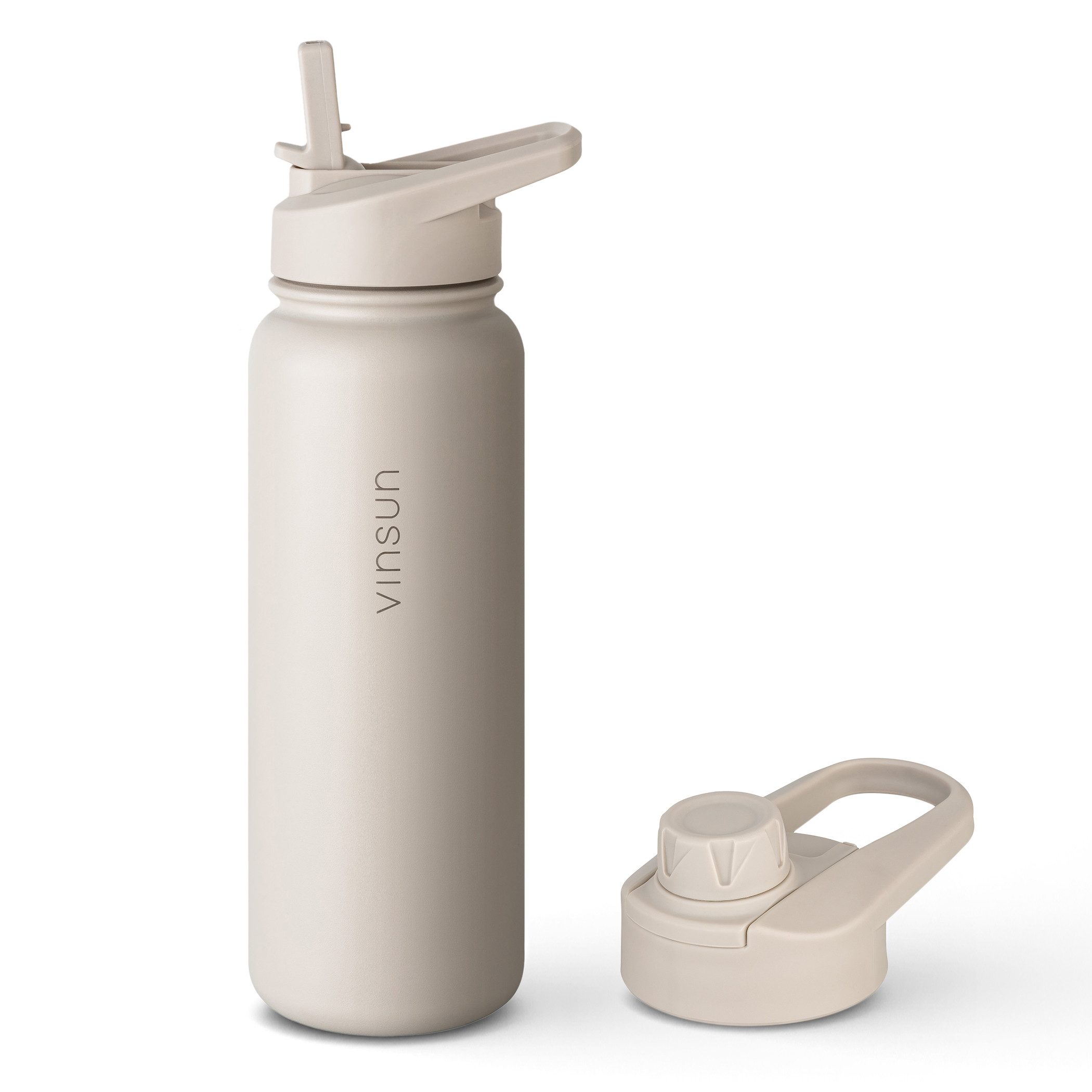 Vinsun Isolierflasche Edelstahl Trinkflasche 750ml Strohhalm - 2 Deckel Thermoflasche, BPA frei, doppelwandig, auslaufsicher, bruchsicher, geruchsneutral