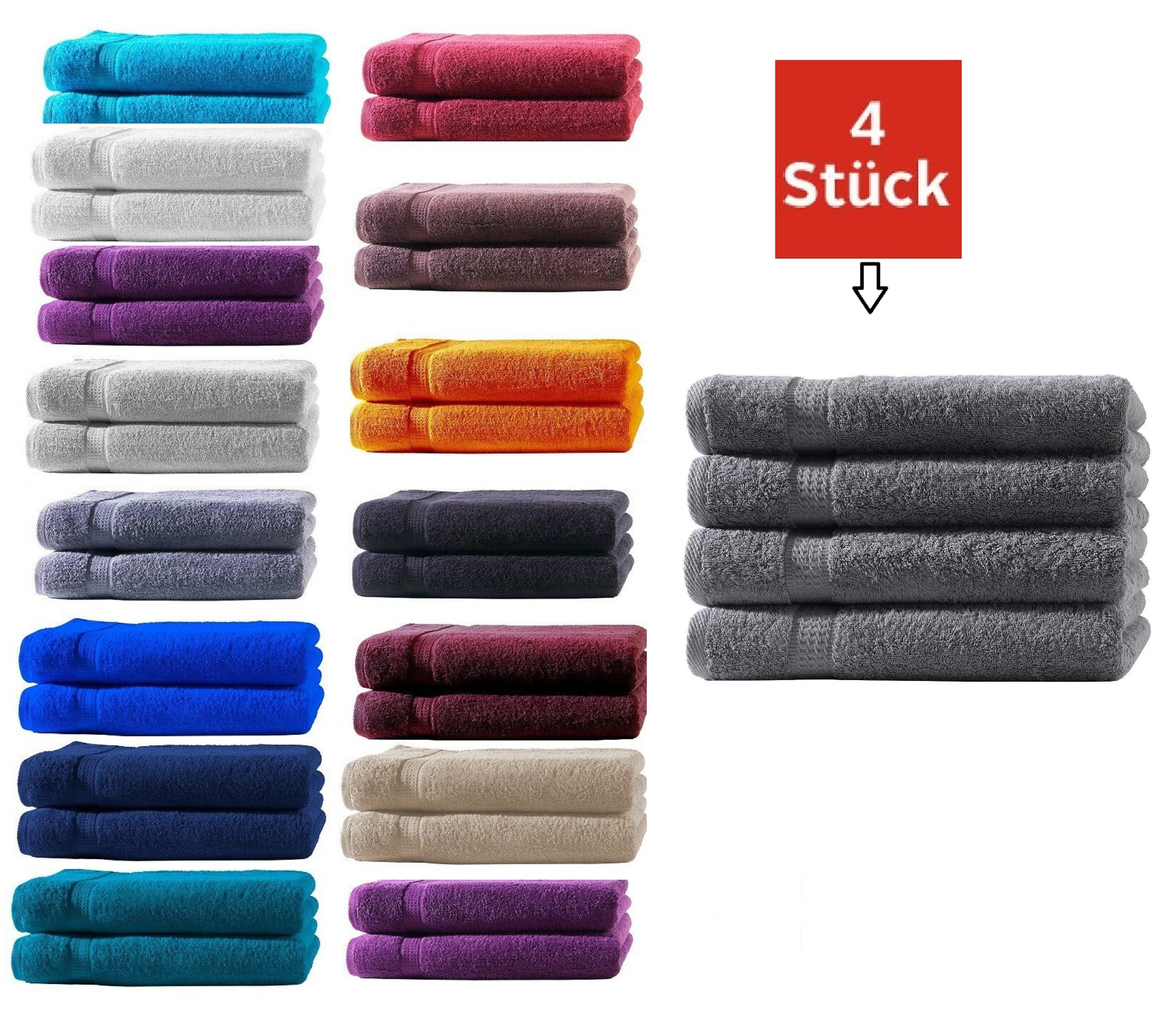 DDOnlineShop Handtuch Set Handtücher Gästetücher, Seiftücher Anthrazit 4 Stück Set 50x100 cm, 100%Baumwolle (Packung,Spar-Set, 4-St), Premium Qualität 500 g/m²