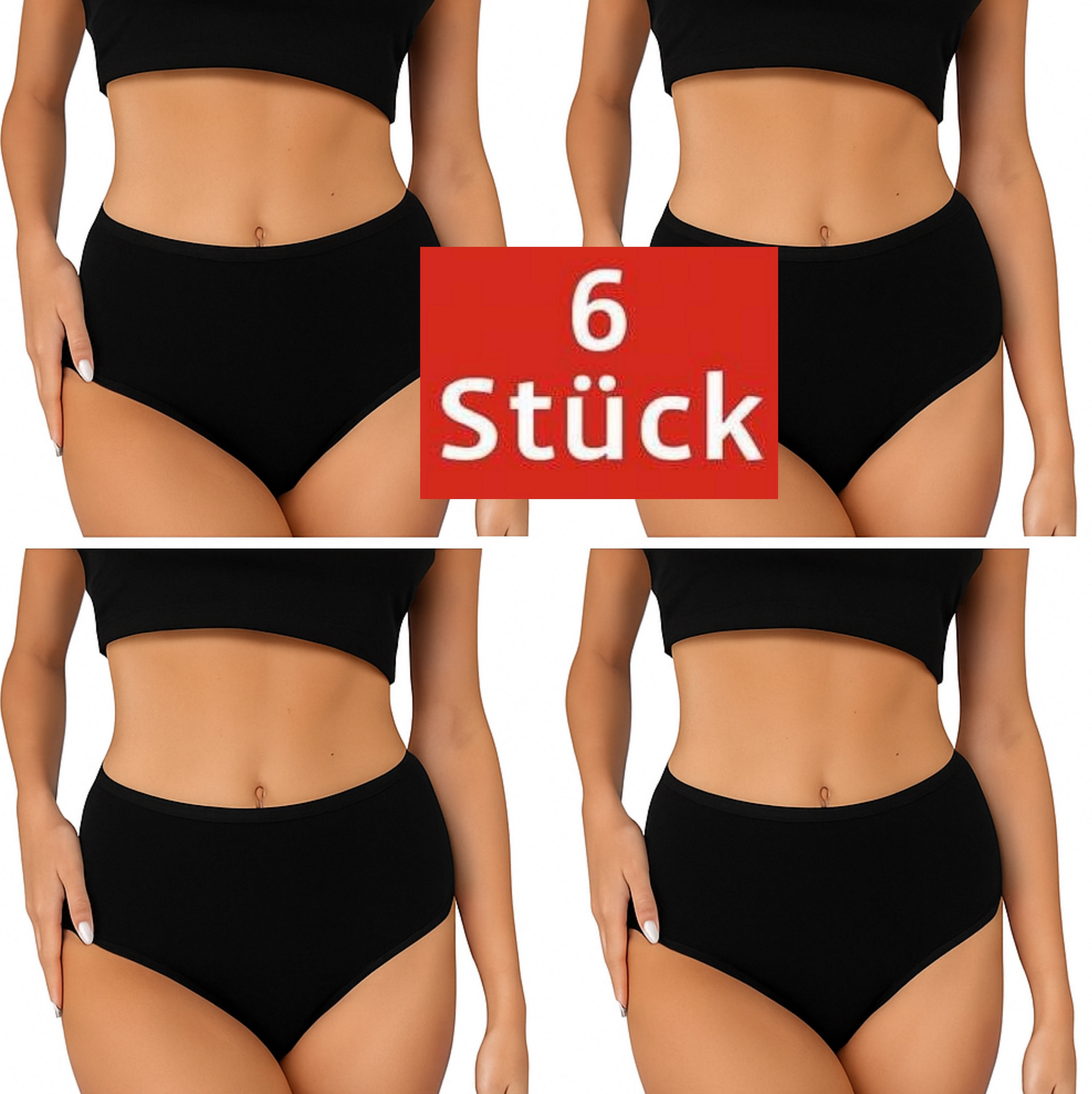 DDOnlineShop Taillenslip Damenslips Unterhosen – Schwarze Slips & Hüftslips Baumwolle (Packung-Spar-Set, 3-St., 6er-Pack) Gr.36 bis 58 Premium Qualität A2108