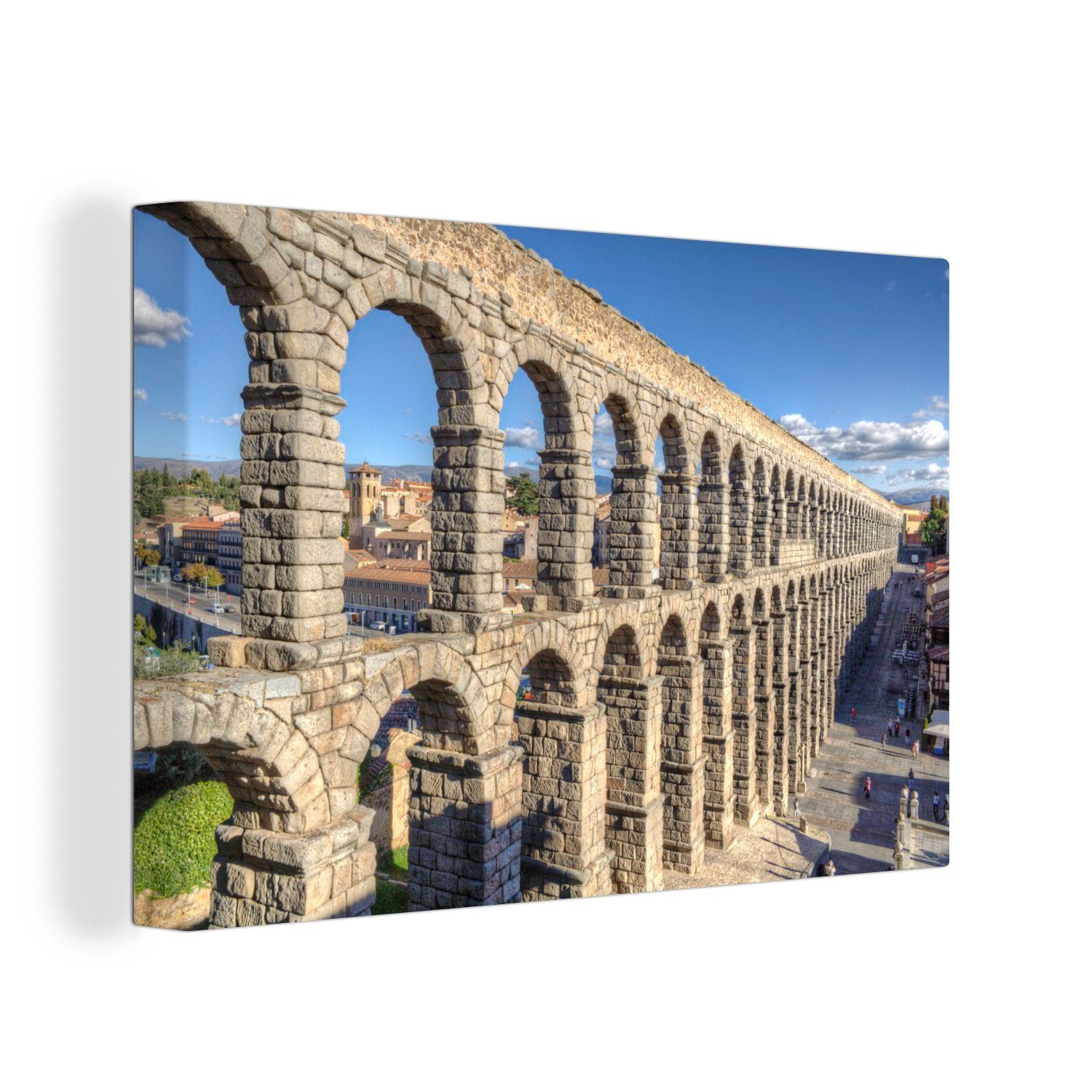OneMillionCanvasses® Leinwandbild Blauer Himmel über dem Aquädukt von Segovia auf der Iberischen, (1 St), Wandbild Leinwandbilder, Aufhängefertig, Wanddeko, 30x20 cm