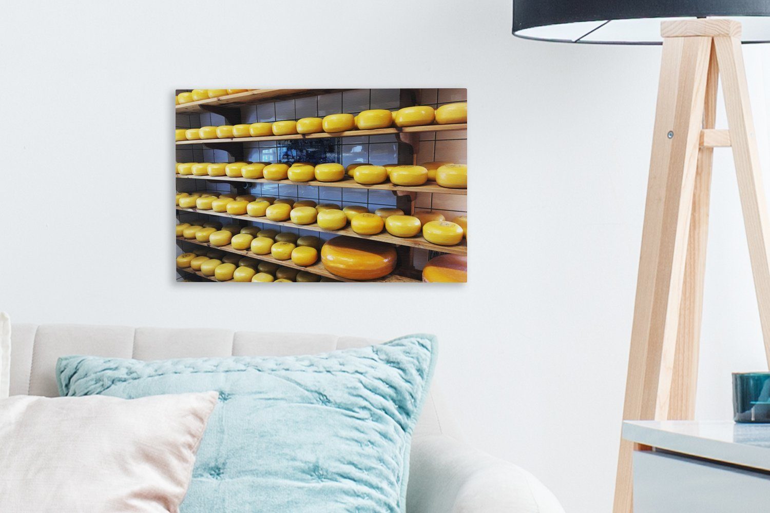 OneMillionCanvasses® Leinwandbild Käse - Gelb Wanddeko, cm 30x20 St), (1 Leinwandbilder, Wandbild Aufhängefertig, Gouda, 