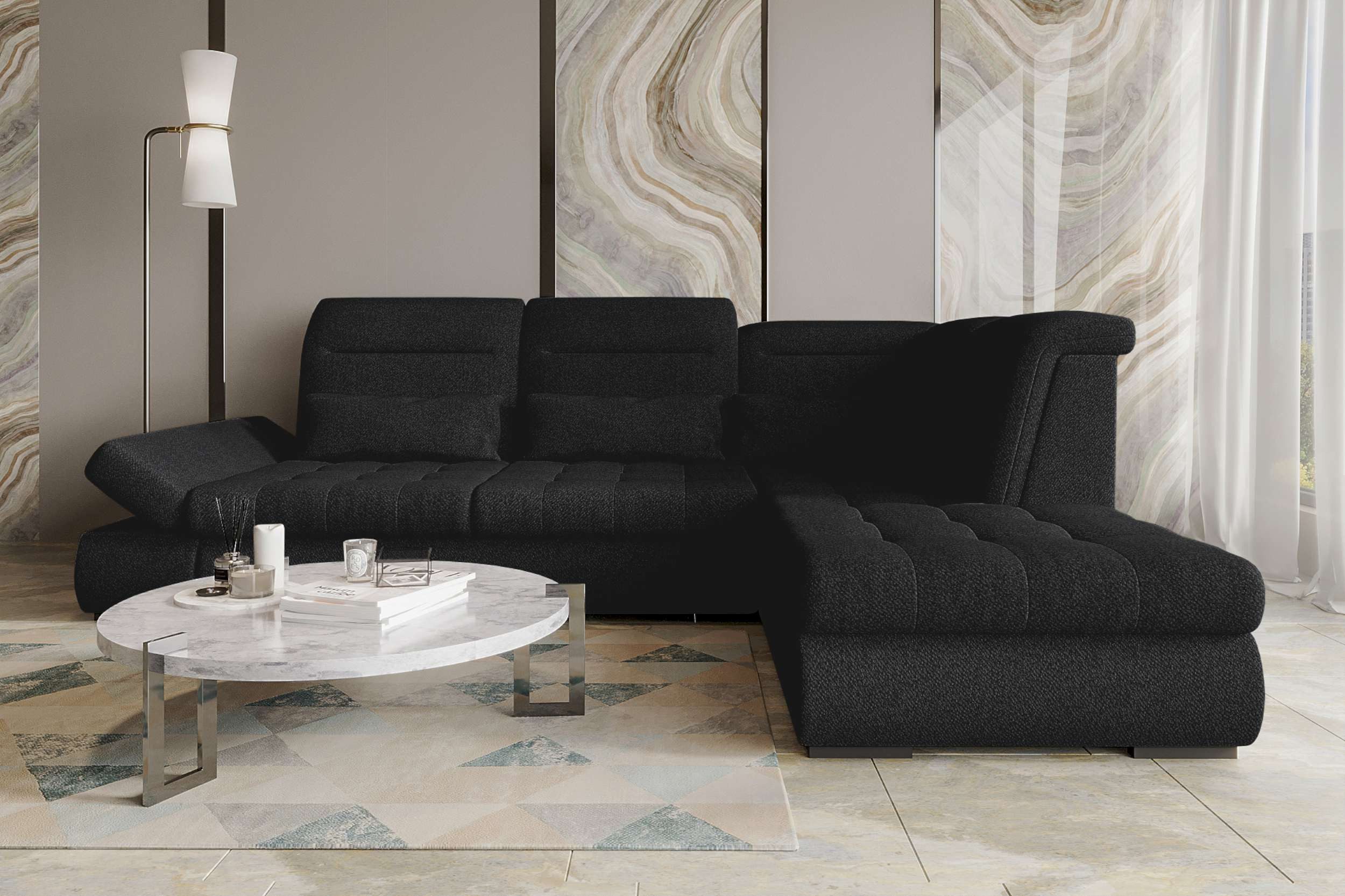 99rooms Ecksofa Toscana, Sofa L-Form, Eckcouch, Bettfunktion, Rundumbezug aus gepolstertem Strukturstoff NEVE