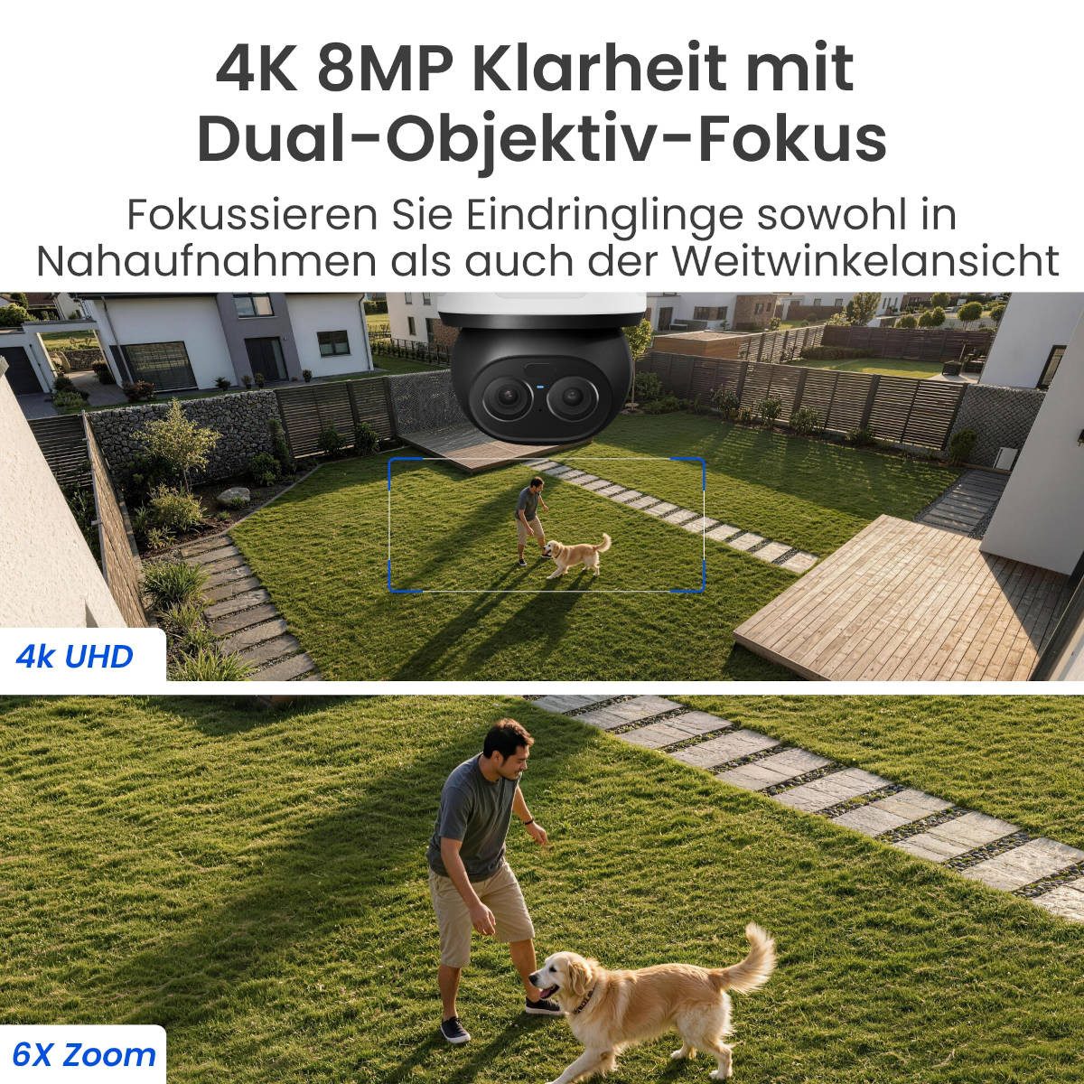 Reolink IP-Überwachungskamera Floodlight Series F850W WLAN, Flutlicht, 360° Auto-Tracking (3000 Lumen Flutlicht und KI-Videosuche, Fahrzeug-, Personen-, Tiererkennung, 110dB Sirene, 6x Hybrid-Zoom)