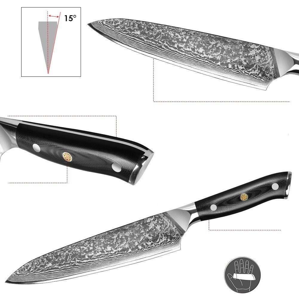 KingLux Damastmesser Damast Küchenmesser 67 Lagen DamastStahl Allzweckmesser