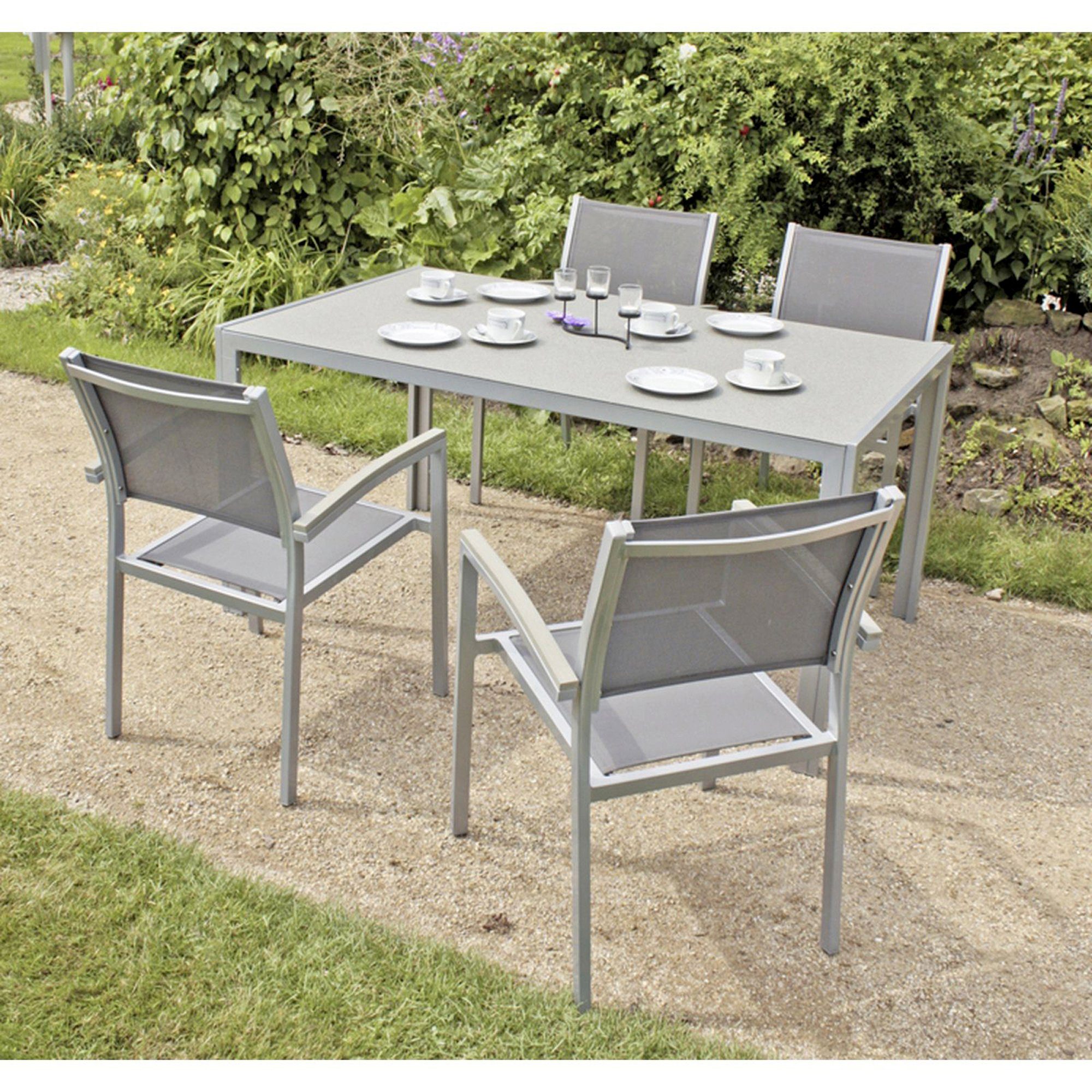 Garden Pleasure Garten-Essgruppe GRACE, (5-tlg), mit platzsparenden Stapelstühlen