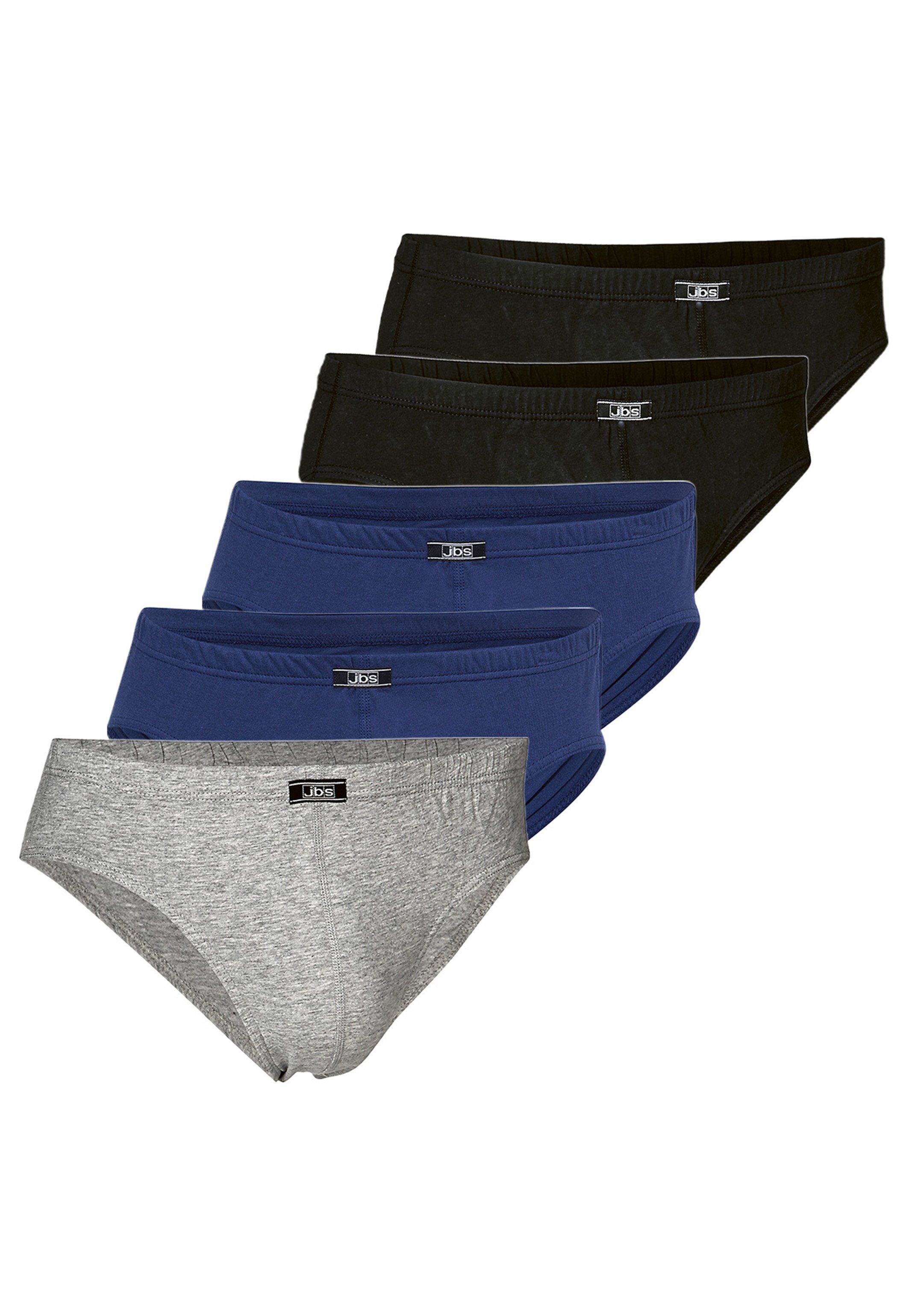 jbs Slip 5er Pack Organic Cotton (Spar-Set, 5-St) Mini Slip / Unterhose - Baumwolle - Ohne Eingriff - Atmungsaktiv Blau / Grau / Schwarz