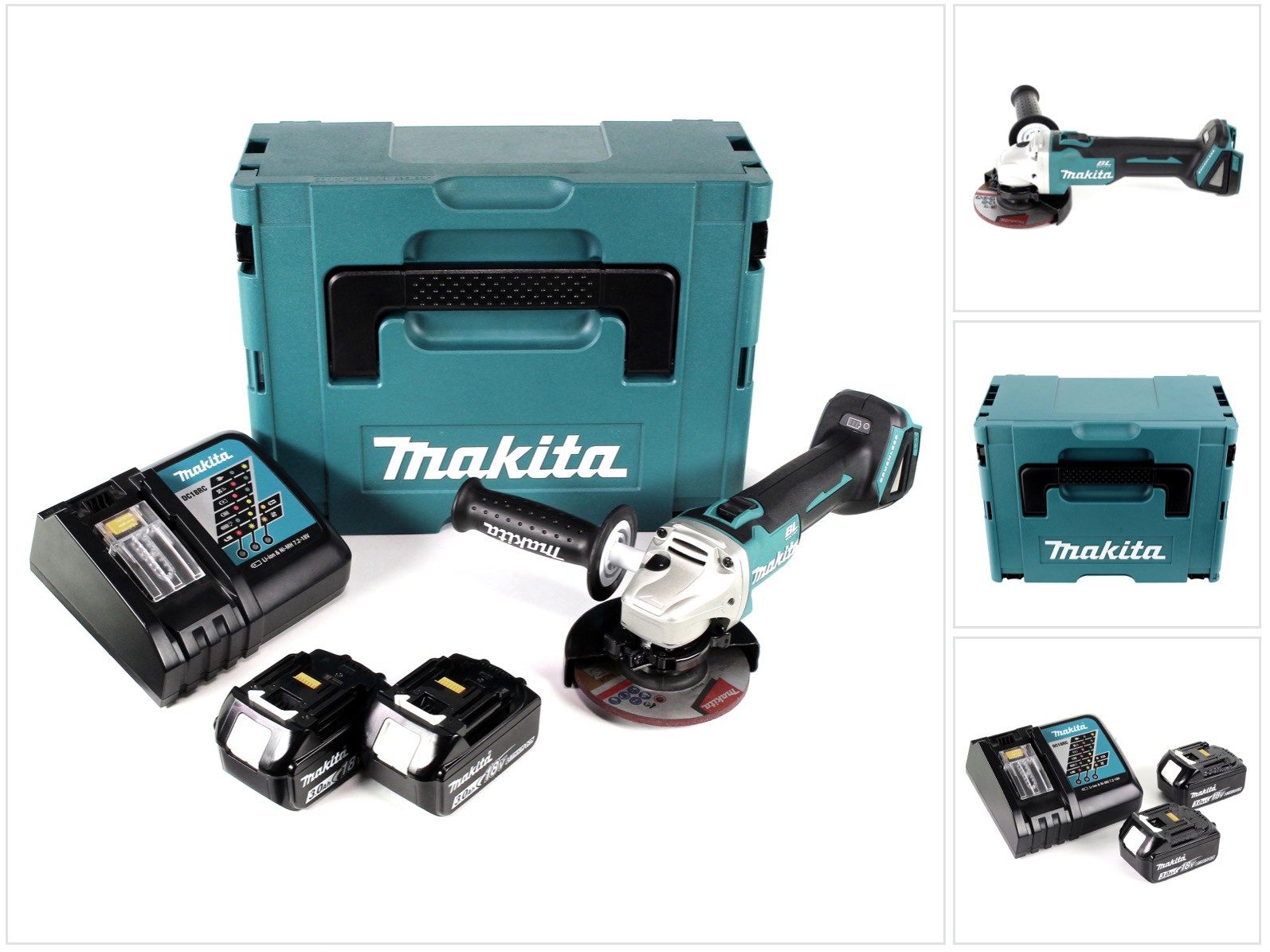 Makita Akku-Winkelschleifer DGA 504 RFJ 18V 125mm Brushless + 2x Akku 3,0Ah + Ladegerät + Makpac