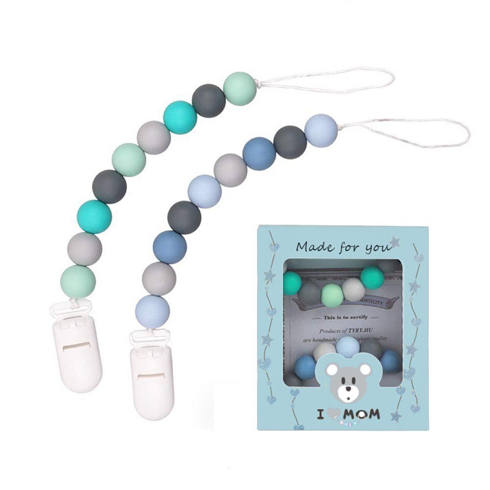 XDeer Schnuller 2-Stück Schnullerkette blue Junge Clips Schnullerband, Dummy Schnullerketten für Schnuller Clips Halter mädchen Babydusche