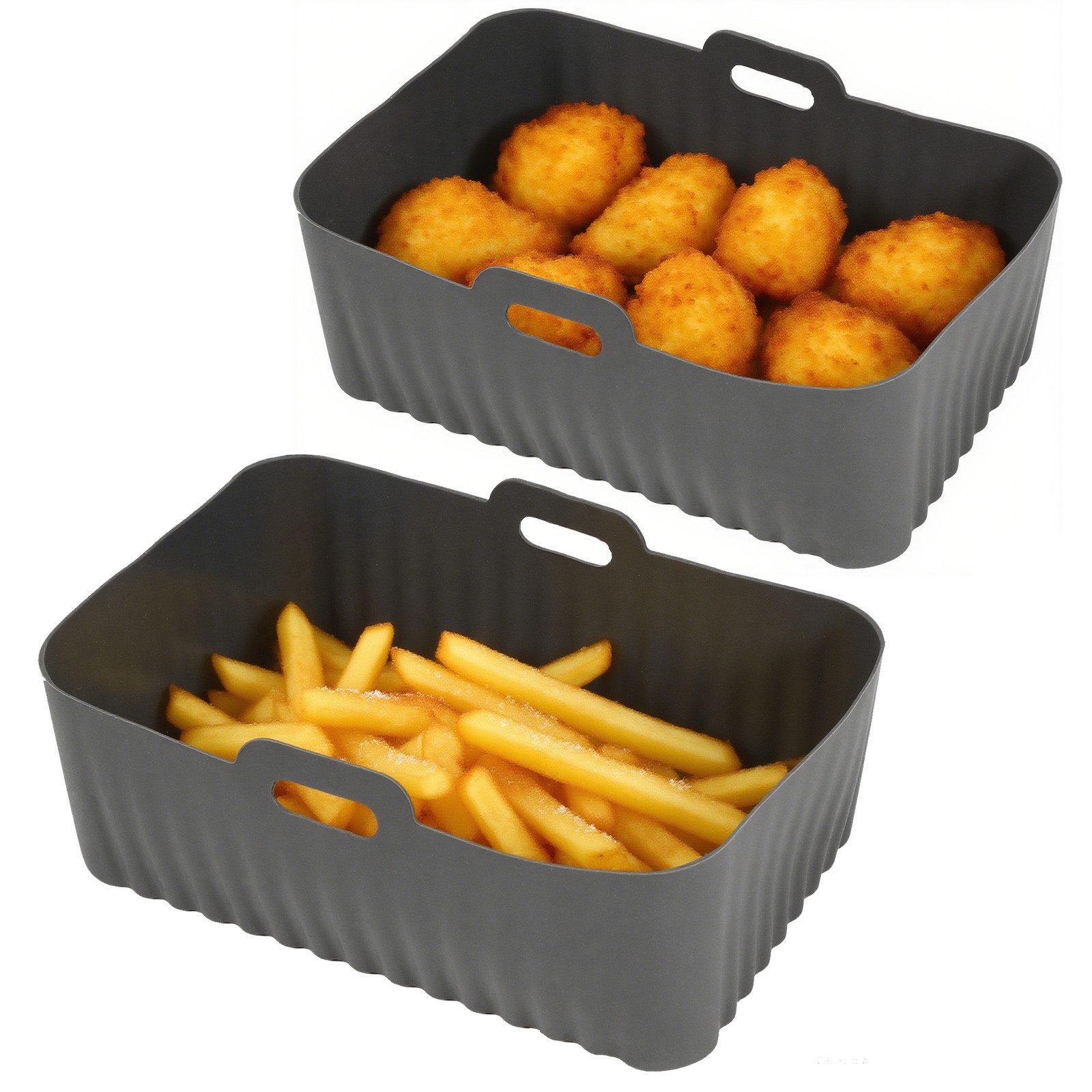 BlingBin Backform Silikonform für Ninja AF300/AF400 Heißluftfritteusen, Airfryer Zubehör, (2er Set 2-tlg), Wiederverwendbarer Heißluftfritteuse Einsatz mit Griffen, Grau