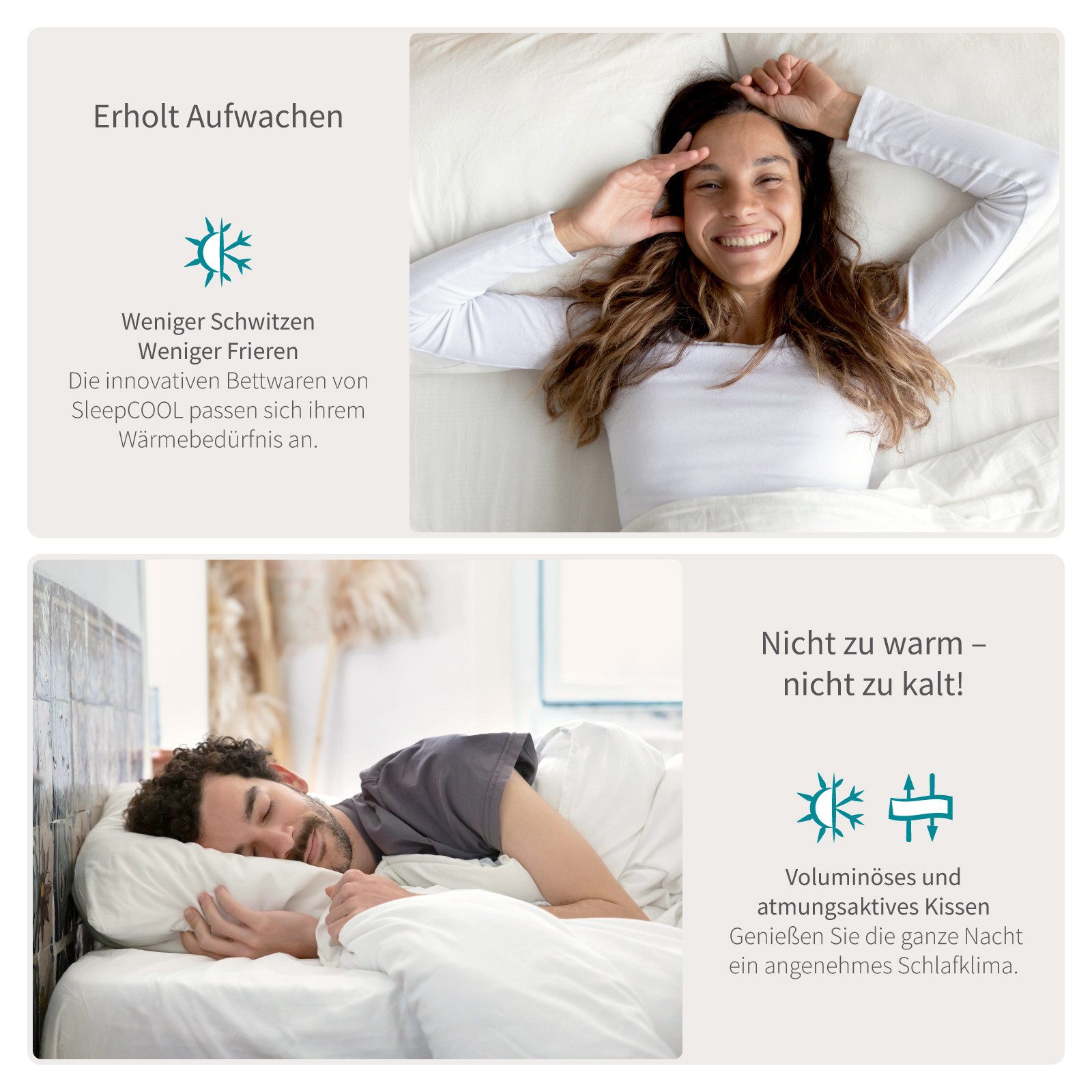 SleepCOOL Kopfkissen Kopfkissen für optimale Temperatur – Kein Schwitzen, kein Frieren, Bezug: Lyocell, Allergikerfreundlich, Hergestellt in der EU