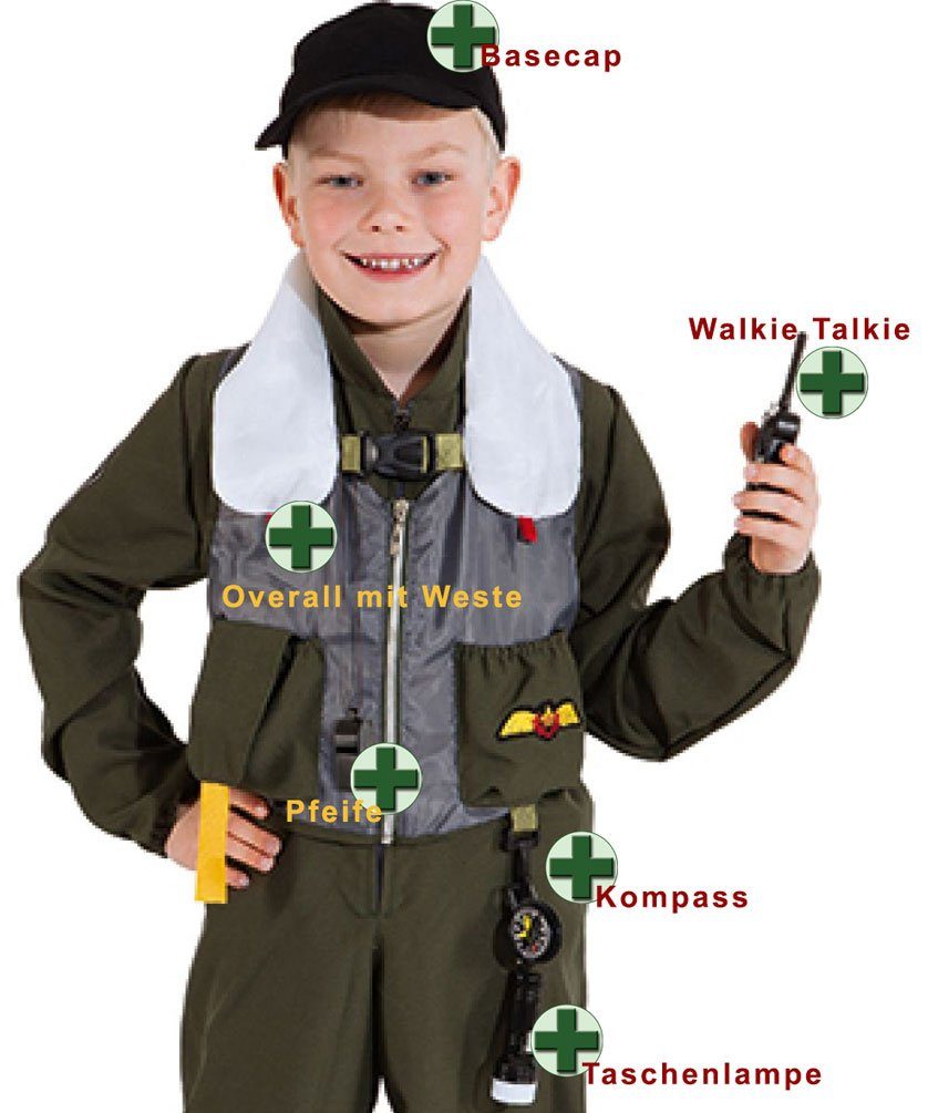 Karneval-Klamotten Kostüm Kampfpilot Kinder Kampfjet Pilot Kinderkostüm, Jungenkostüm Militär US Jetpilot Kinder-Overall Navy Fighter