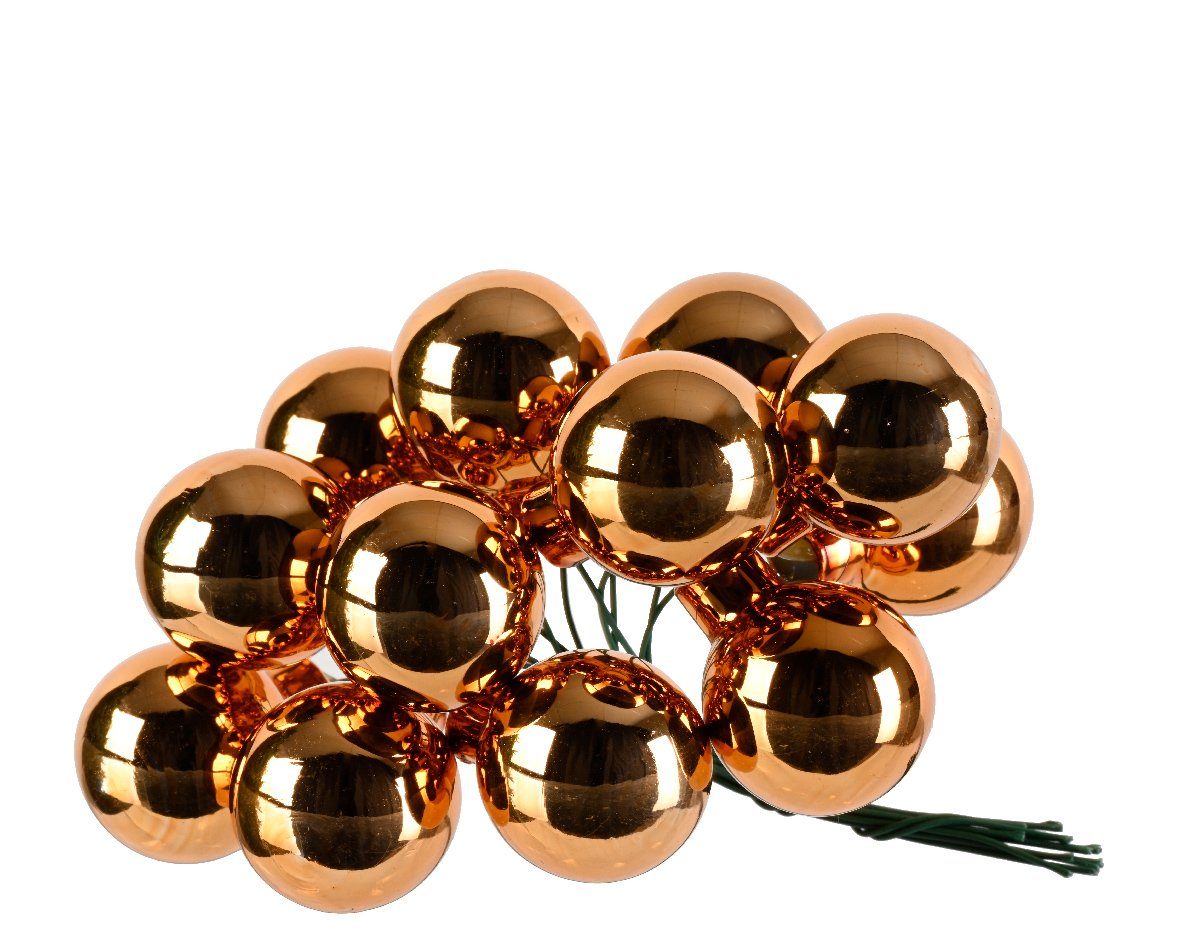 Decoris season decorations Weihnachtsbaumkugel, Weihnachtskugeln am Draht 2cm Glas 12 Stück - Kupferrot glänzend