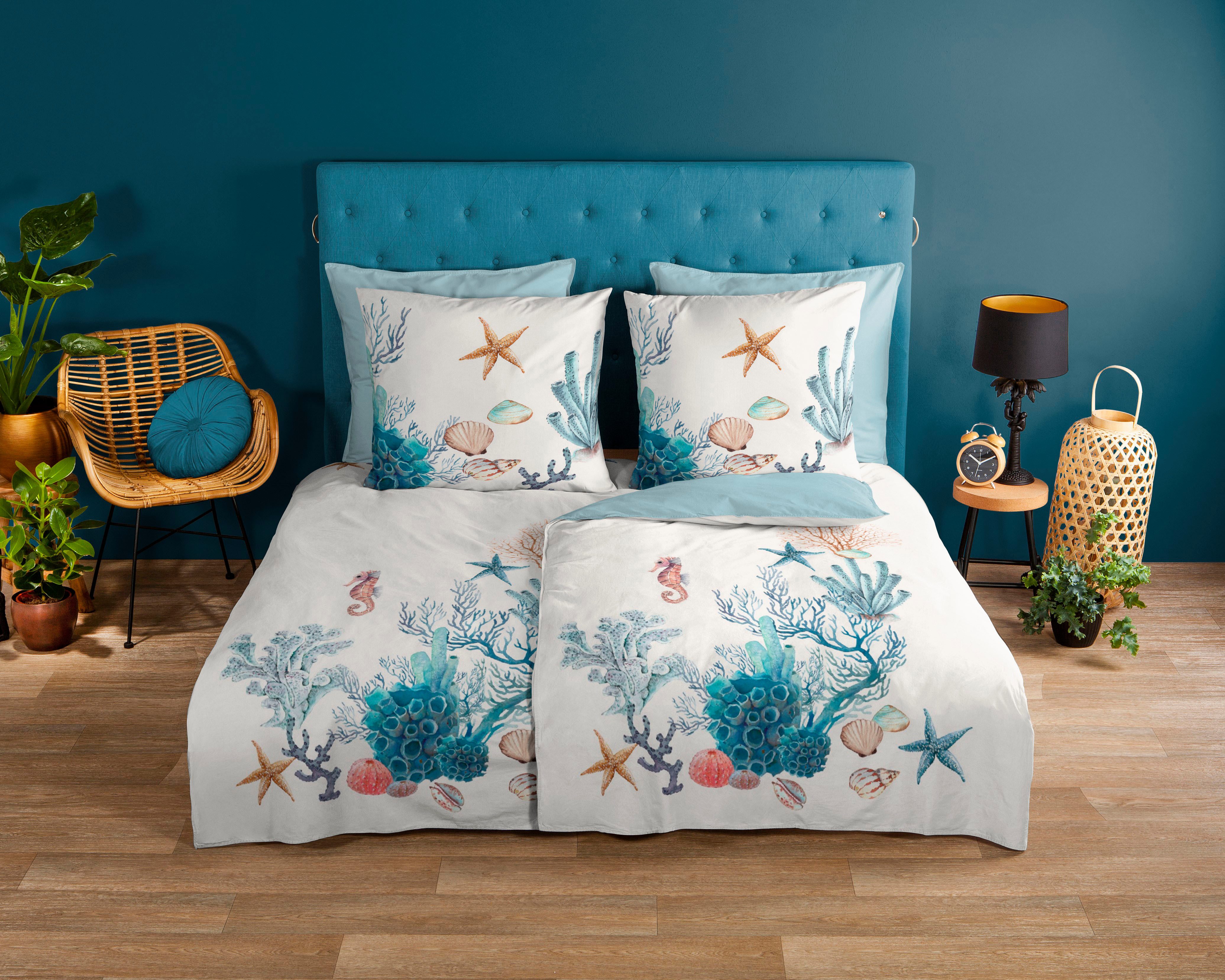 good morning Wendebettwäsche Reine, Renforcé, 3 teilig, 100% Baumwolle, 135x200, Reißverschluss, Wendeoptik, Maritim, Meer