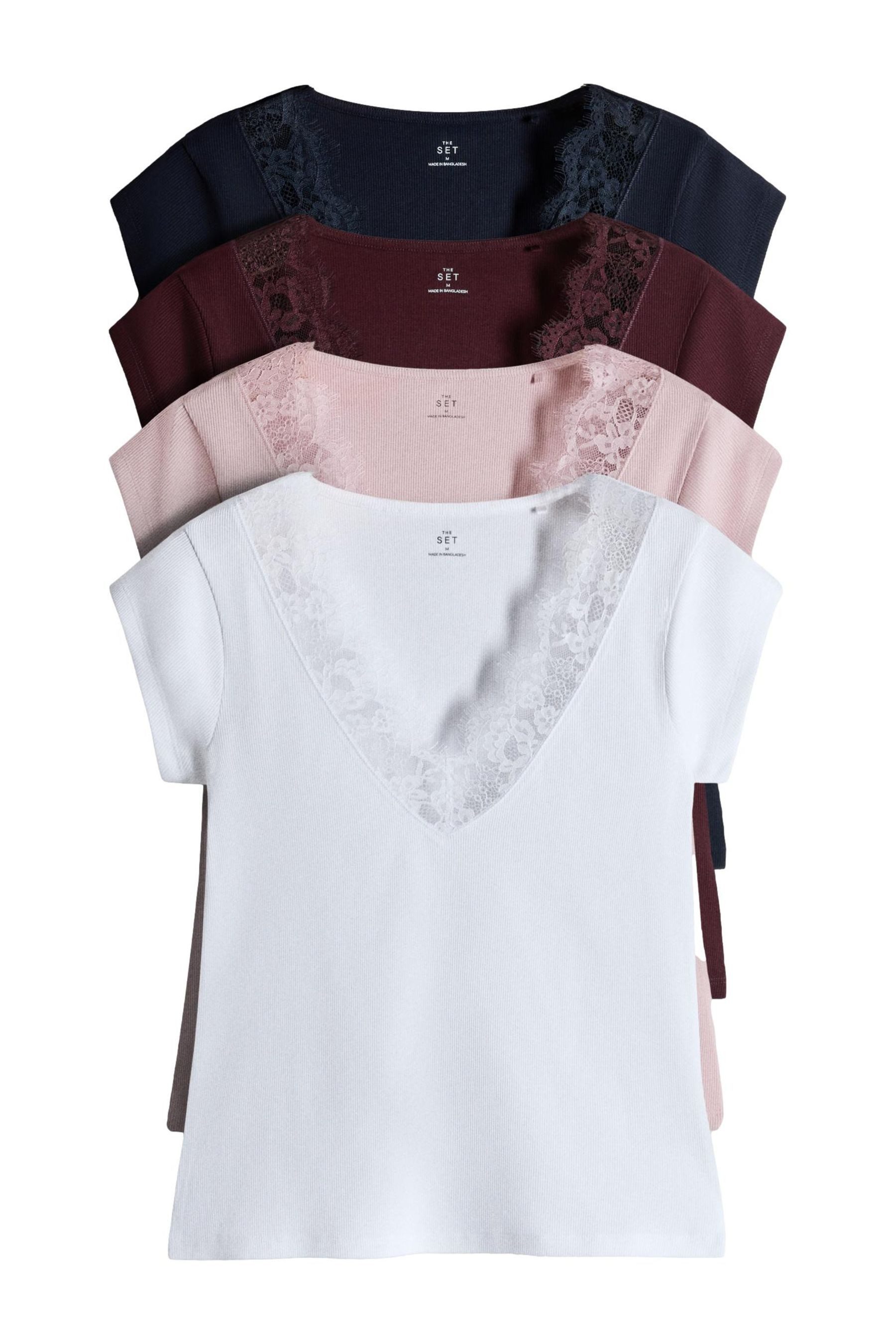 The Set Trägertop The Set Gerippte Tops mit Spitzenbesatz, 4er-Pack (4-tlg)