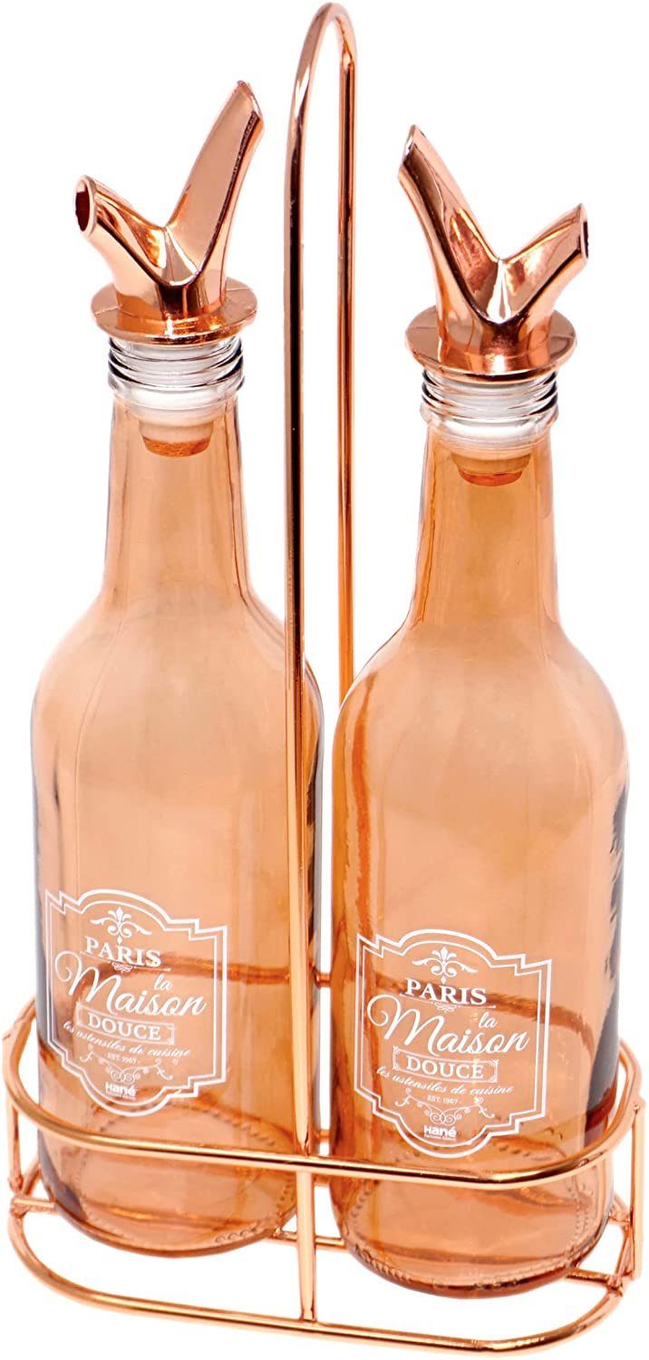 Lashuma Ölkaraffe Roségold, (Set, 2-tlg., 250 ml), Ölflaschen mit Außgießer, Ölspender Glas