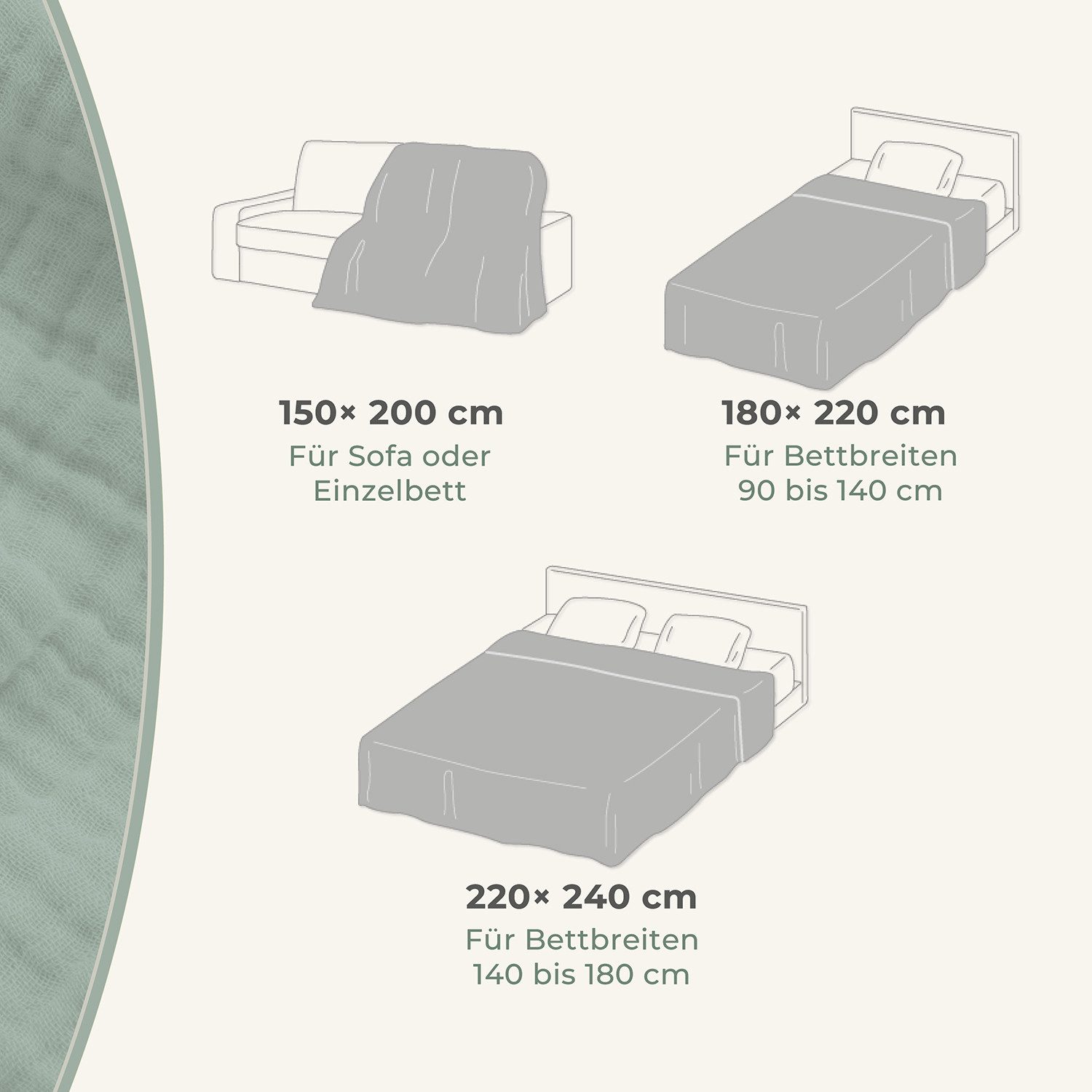 Laynenburg Tagesdecke Musselin mit Fransen aus 100% Baumwolle – Baumwolldecke, Wohndecke als Sommerdecke, Bett-Überwurf, Sofa-Decke, Kuscheldecke – Bild 4 von 5
