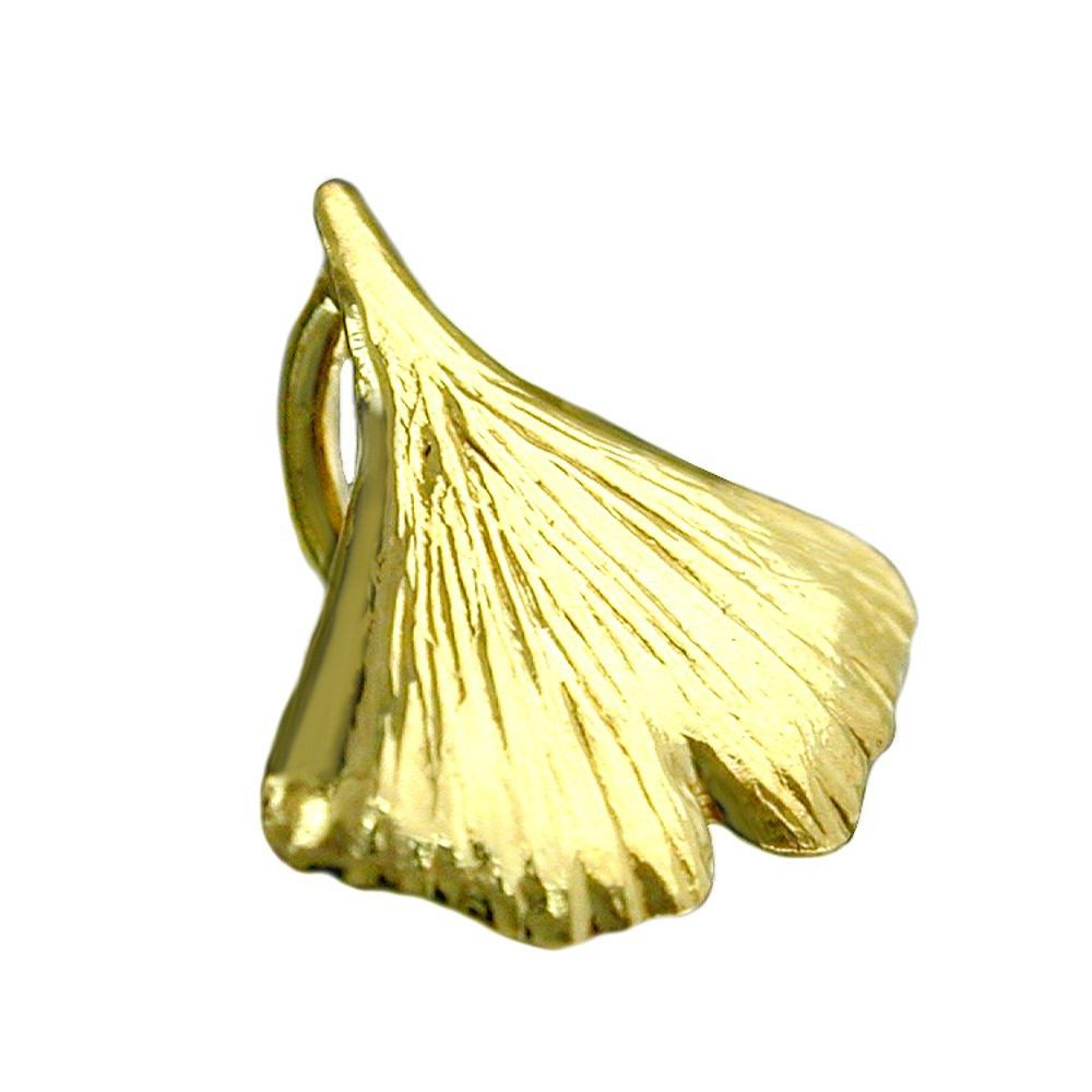 Kettenanhänger Ginkgoblatt Anhänger aus 375 Gelbgold, glänzend