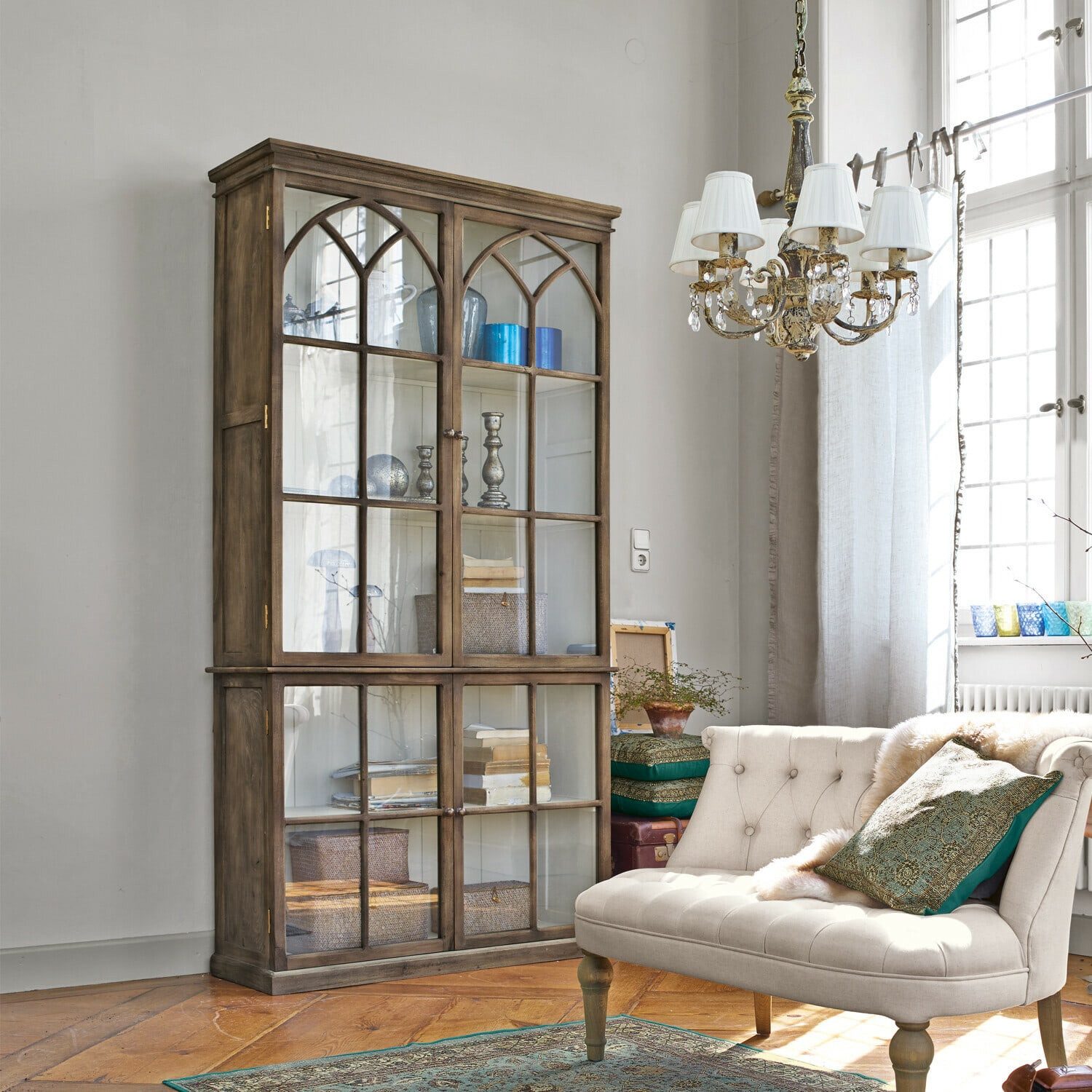Mirabeau Hochschrank Schrank Garrard antikbraun/hellgrau