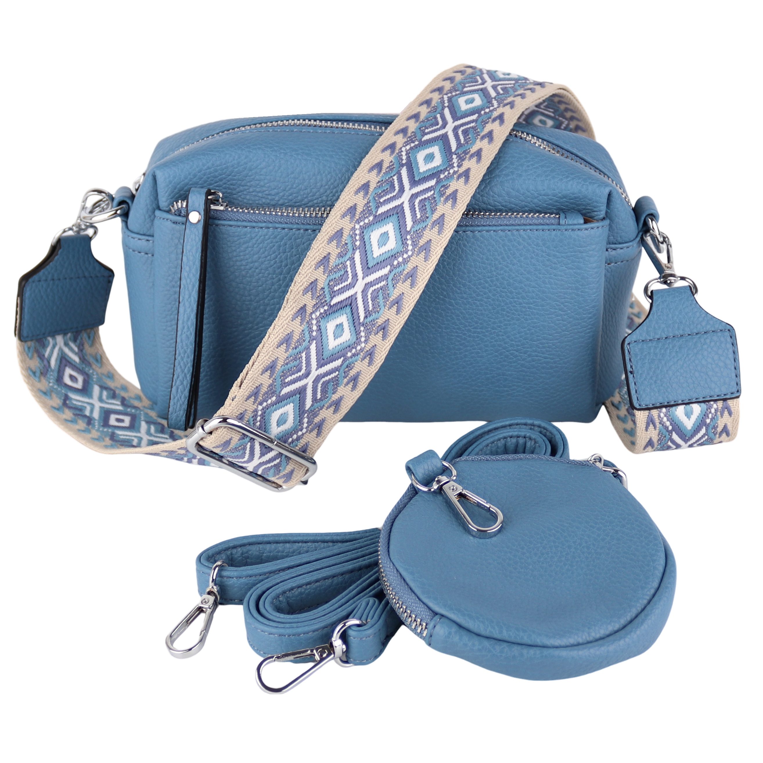 MIRROSI Umhängetasche Damen, Veganleder Crossbody Tasche Bag, Schultertasche (inkl. 1 Münzbeutel und 2 Wechselgurte, 19x14x8cm (BXHXT), gemusterten & verstellbaren Schulterriemen