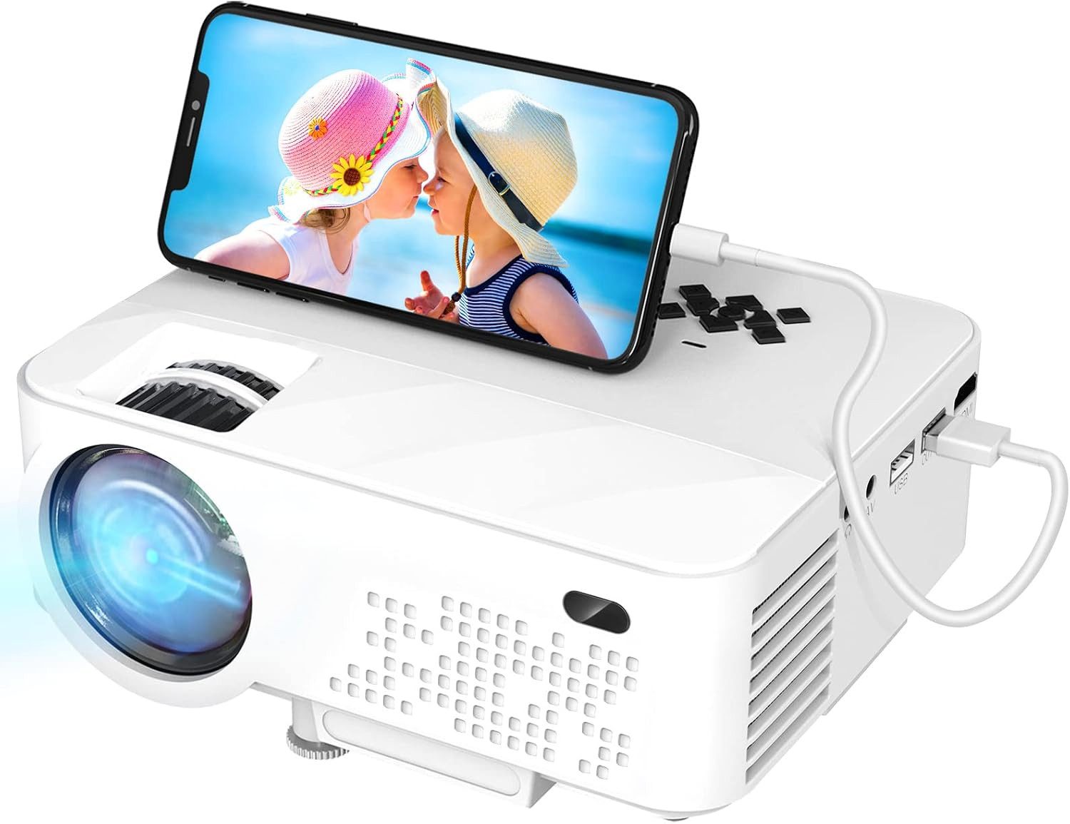 HOPVISION LCD-Beamer (7500 lm, 1920 x 1080 Pixel px, USB-Smartphone-Verbindung, HDMI, VGA & integrierte Lautsprecher)