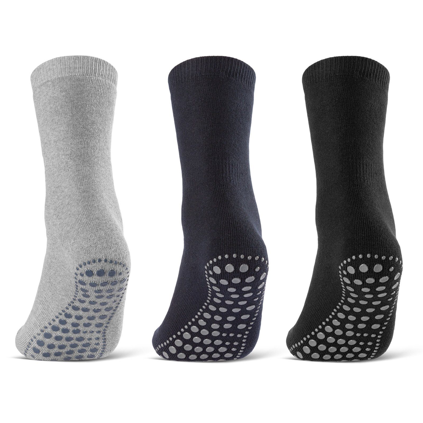 sockenkauf24 ABS-Socken 3 oder 6 Paar "Premium" Anti Rutsch Socken Damen Herren (Schwarz, Blau, Grau, 3-Paar, 43-46) ABS Socken Noppen Stoppersocken - 8600 WP Schwarz-Blau-Grau