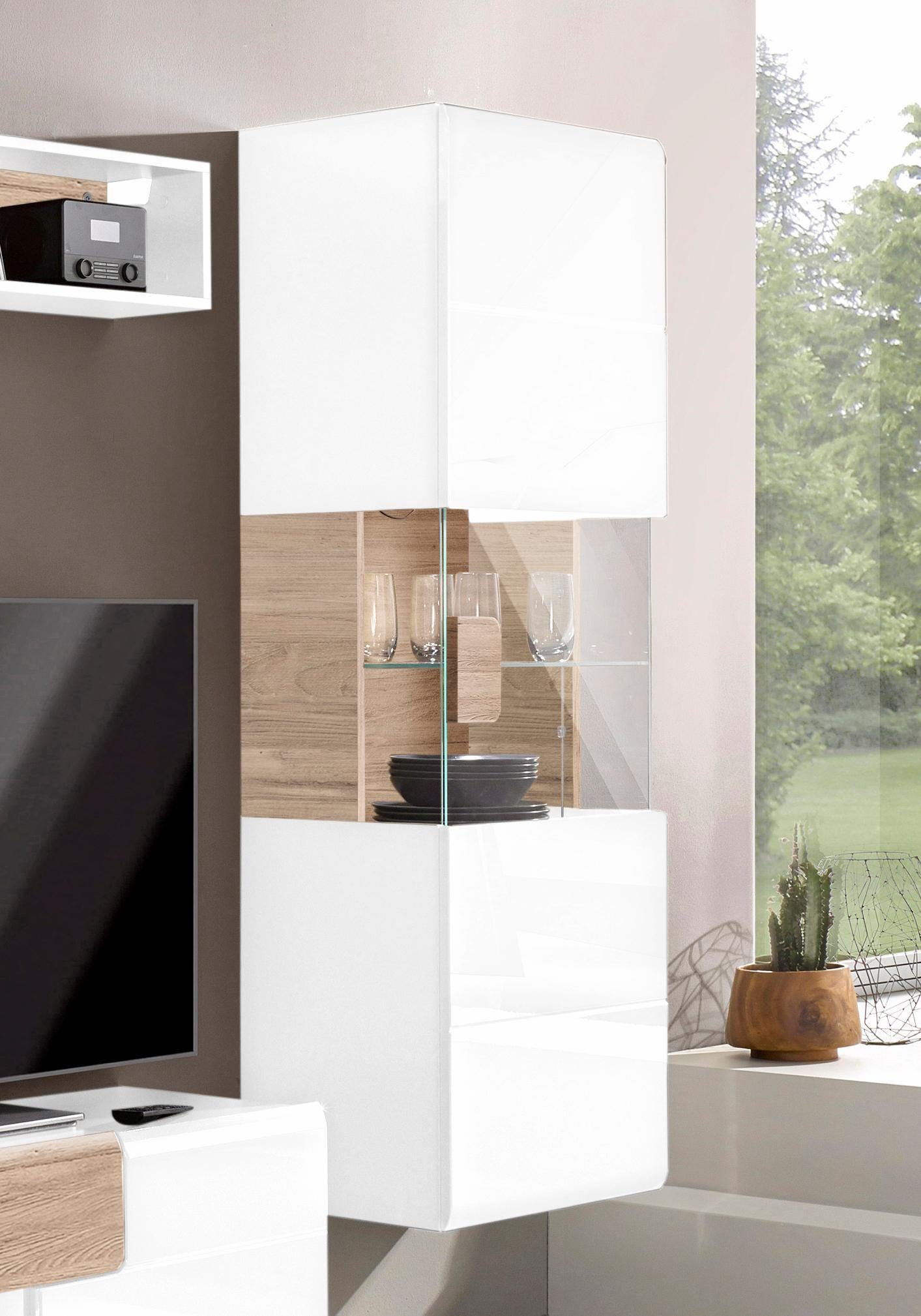 OTTO home Hängevitrine Toledo,Höhe 159 cm trendige Glasvitrine mit dekorative MDF-Front Vitrine mit Glasfront, ohne Beleuchtung, viel Stauraum, hochglanz