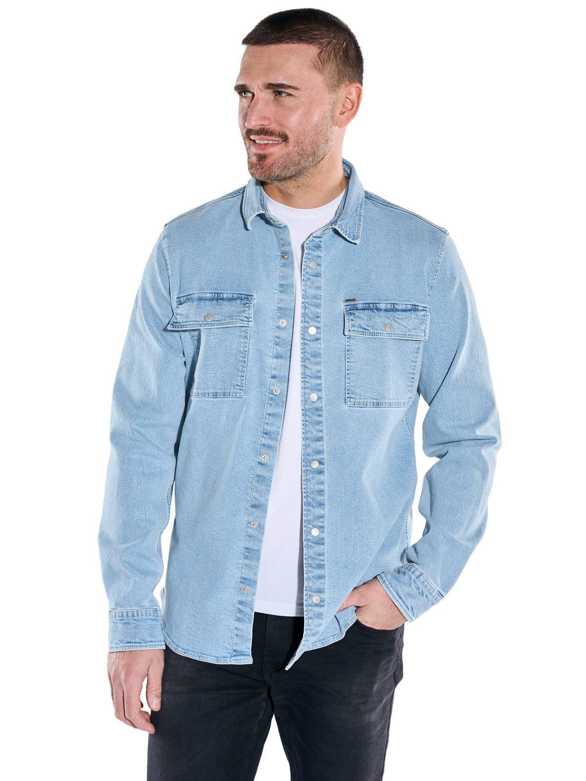 emilio adani Langarmhemd Herren Hemd uni, Hellblau