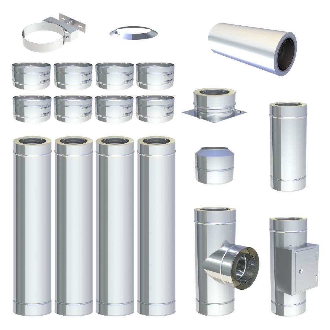 Jeremias Schornstein Ø100mm 5 m DW FU Doppelwandiges Schornstein Set Bodenmontage Hochglanz, Ø 100 mm