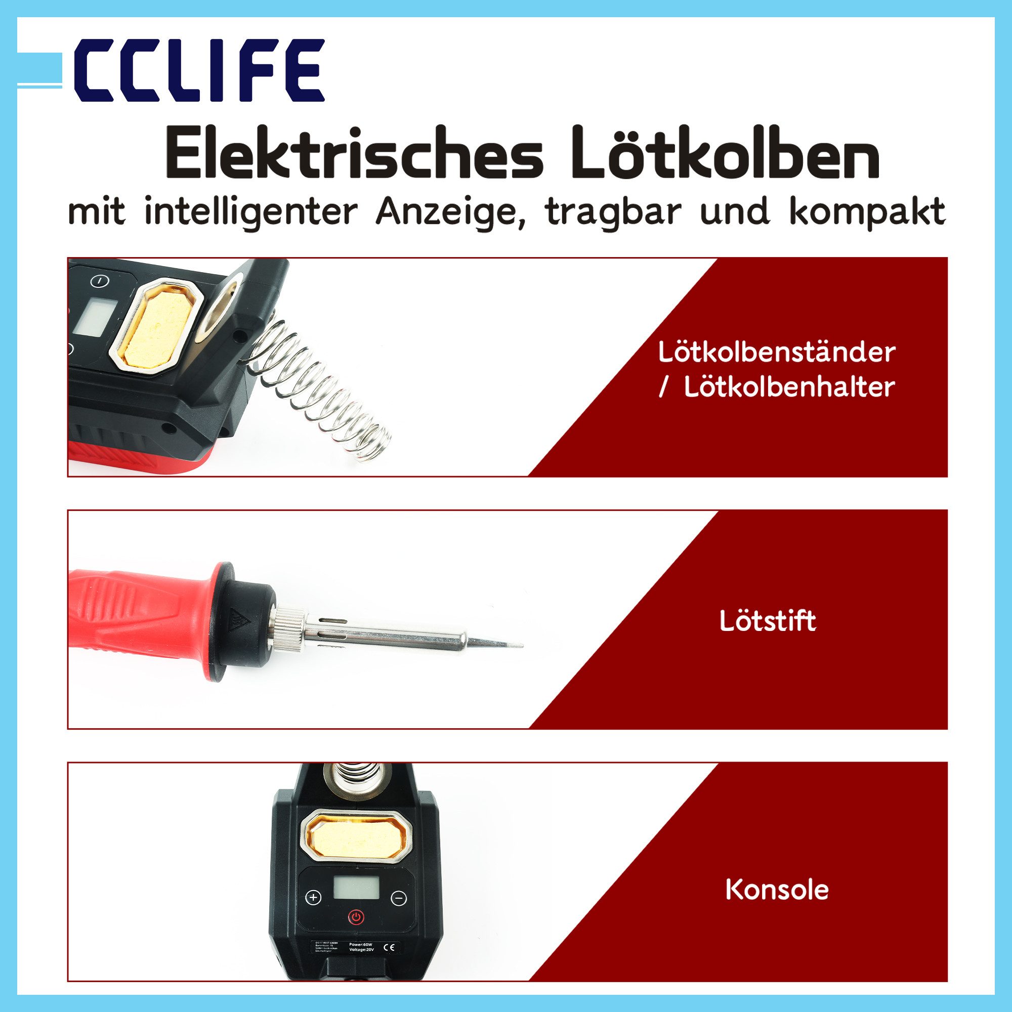 CCLIFE Lötpistole CCLIFE 60W Loetkolben passend fuer Makita DeWalt Akku LED Display