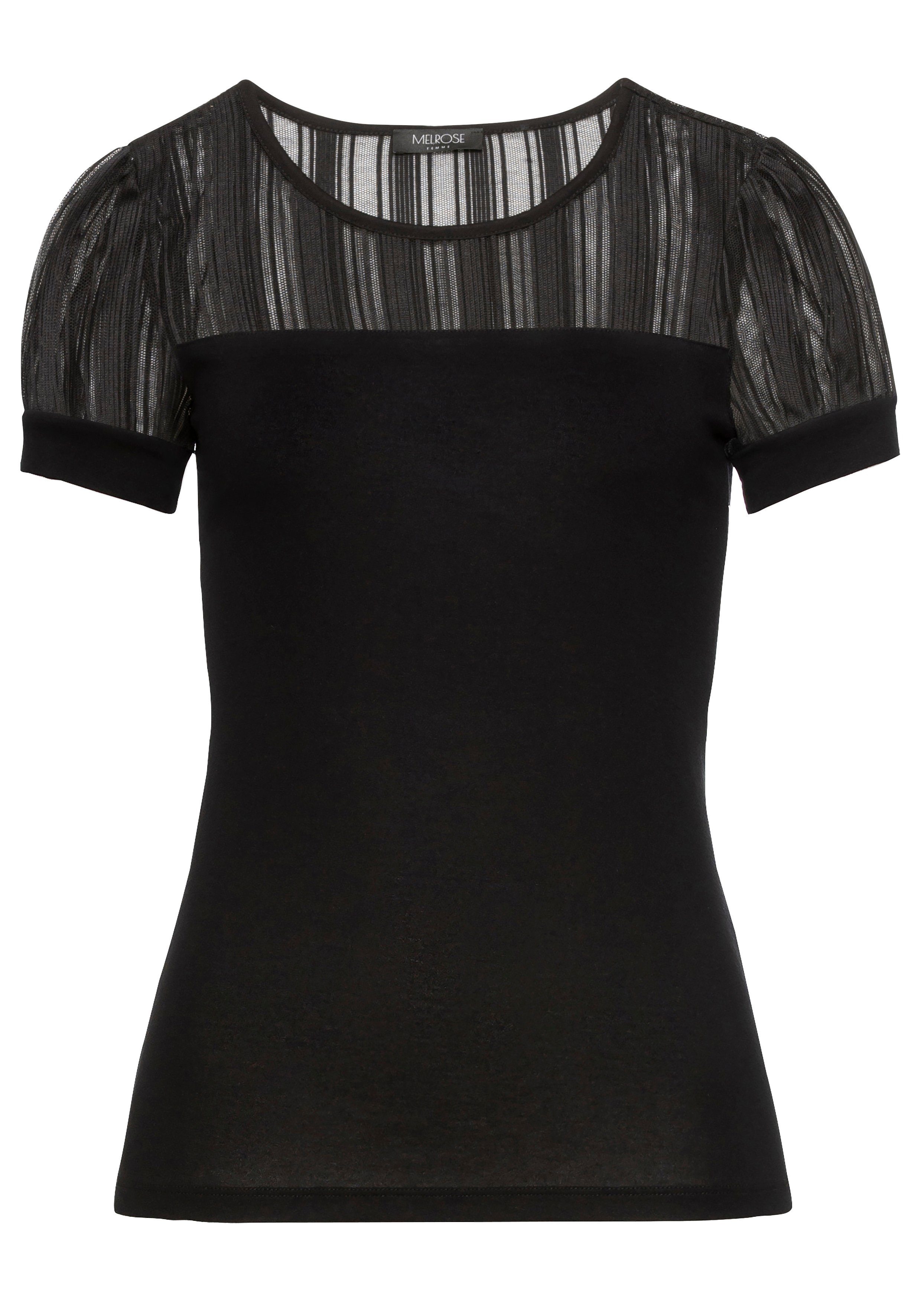 Melrose Spitzenshirt mit Puffärmeln, taillierte Passform, aus elastischem Material
